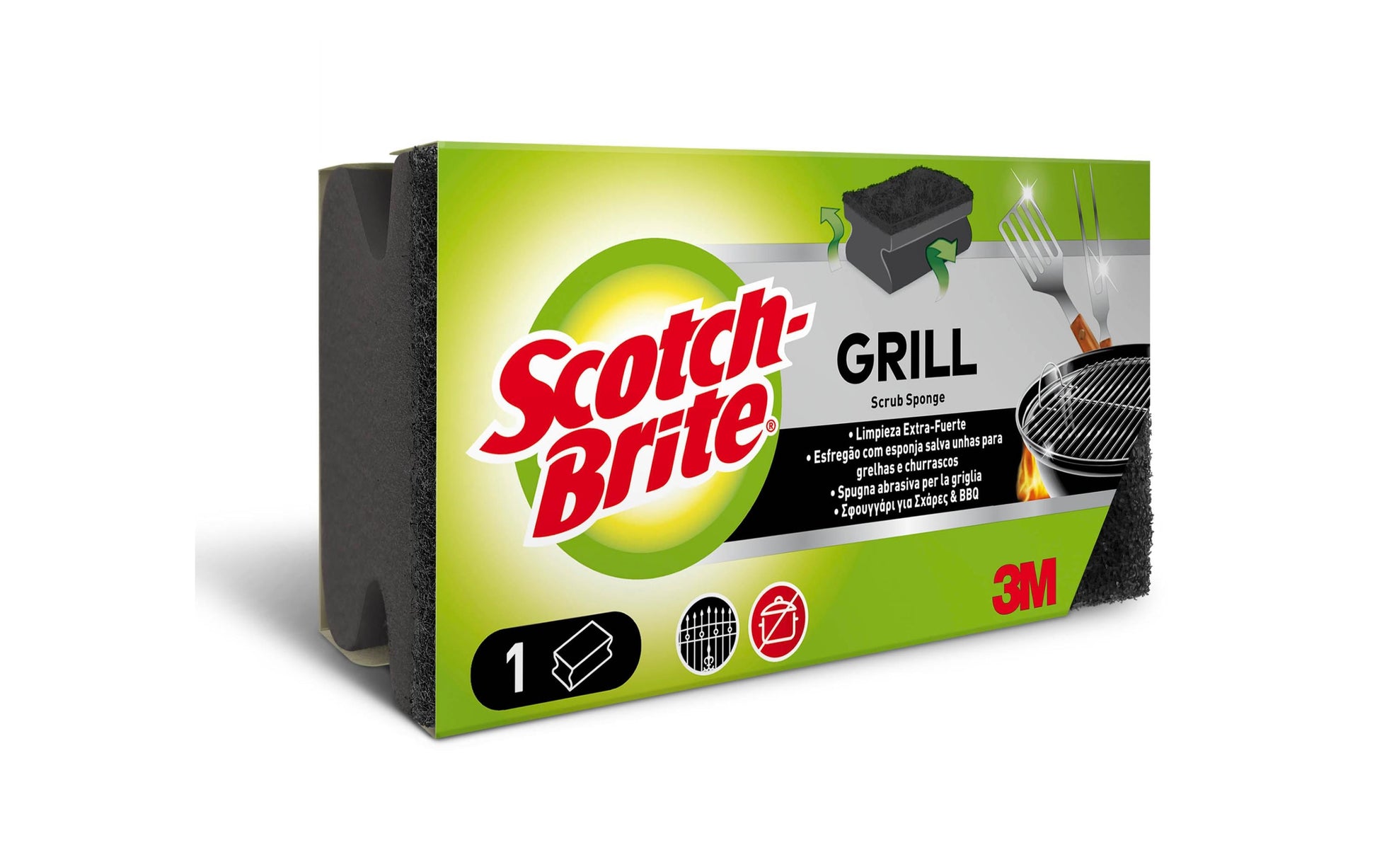 3M Scotch-Brite Grill-Griffschwamm – Schaumstoff, rechteckig, für Grillplatten, schwarz, 1 Stk.