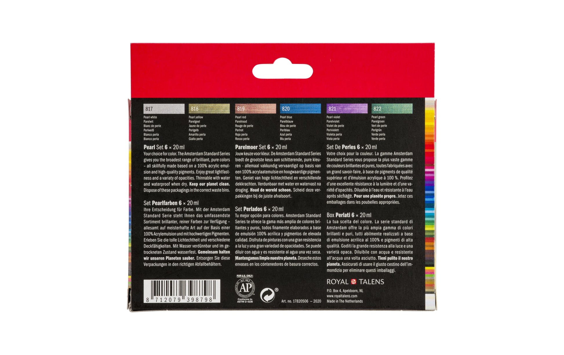 Royal Talens Acrylic Standard – Acrylfarbe – sortiert, perleffekt, 6 Farben, 6 × 20 ml