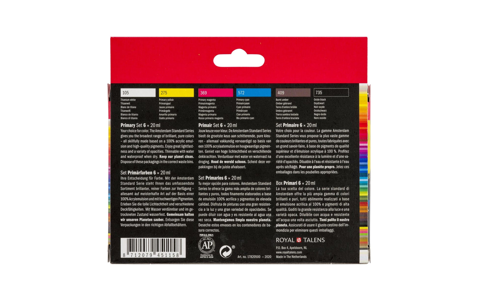 Royal Talens Amsterdam – Acryl Standard – Acrylfarbe – Set – 6 Farben, 6 × 20 ml