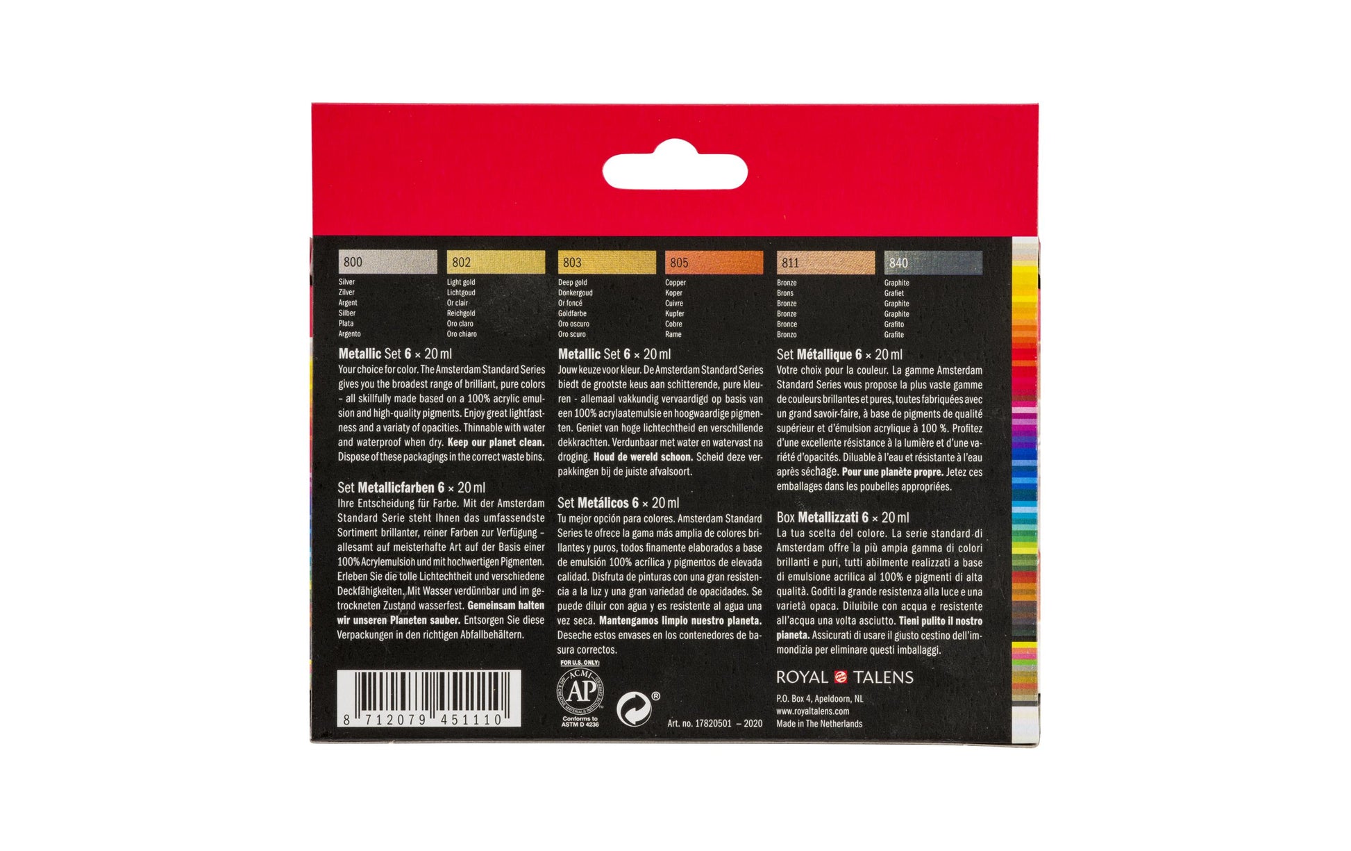 Royal Talens Amsterdam – Acryl Standard – Acrylfarbe – 6 Farben, metallic, 6 × 20 ml