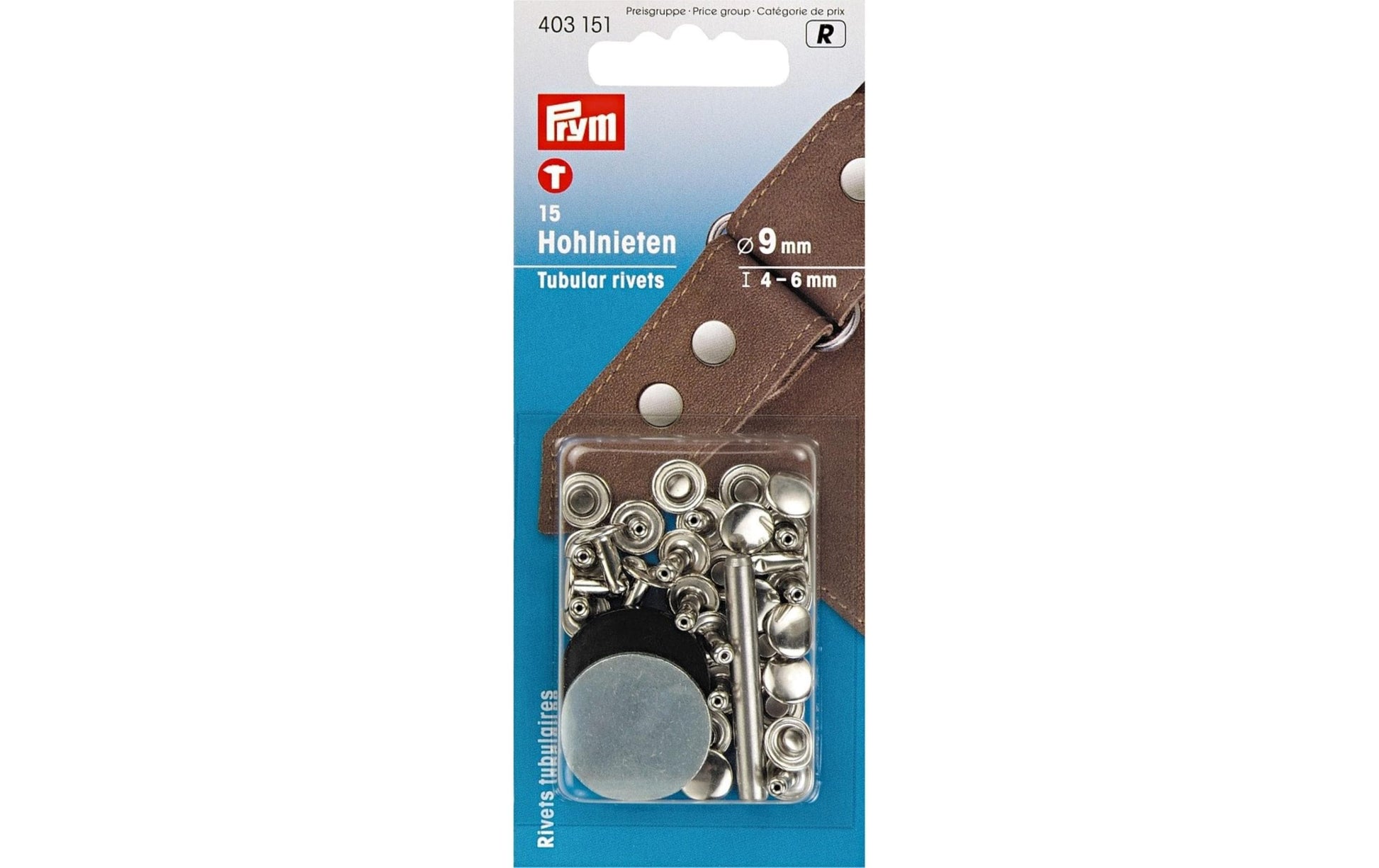 Prym Hohlniete Ø 9 mm – Messing, Silber, 15 Stück