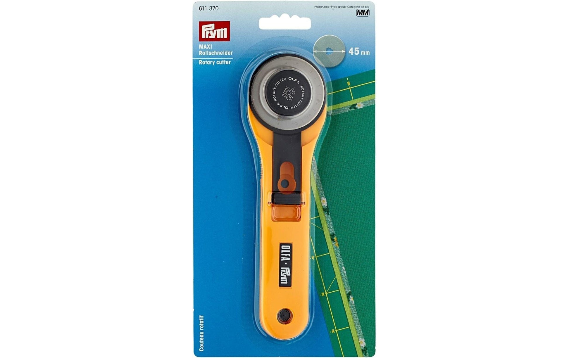 Prym Rollenschneider Maxi 45 mm – Klinge aus Edelstahl, Kunststoffgriff gelb, 1 Stück