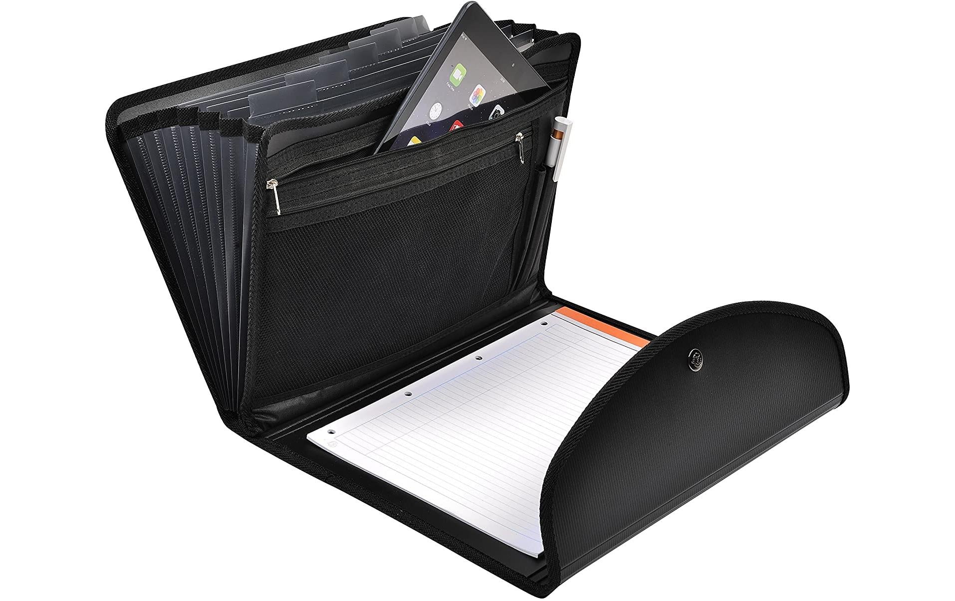 Exacompta Exafolio A4 Fächermappe – 6 Fächer, Polypropylen (PP), Schwarz, mit Schreibblockhalter, Laptopfach