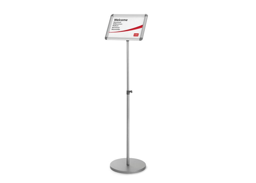 Nobo Infoständer Premium Plus – für A4 Hoch-/Querformat, silber/hellgrün, Metall, 300×300×850 mm