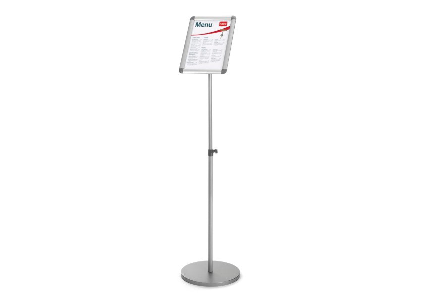 Nobo Infoständer Premium Plus – für A3 hoch/quer, silber/hellgrün, Metall, 300×300×900 mm