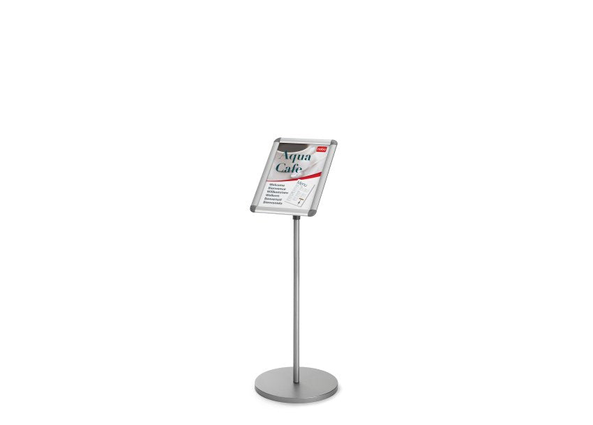 Nobo Infoständer Premium Plus – für A3 hoch/quer, silber/hellgrün, Metall, 300×300×900 mm