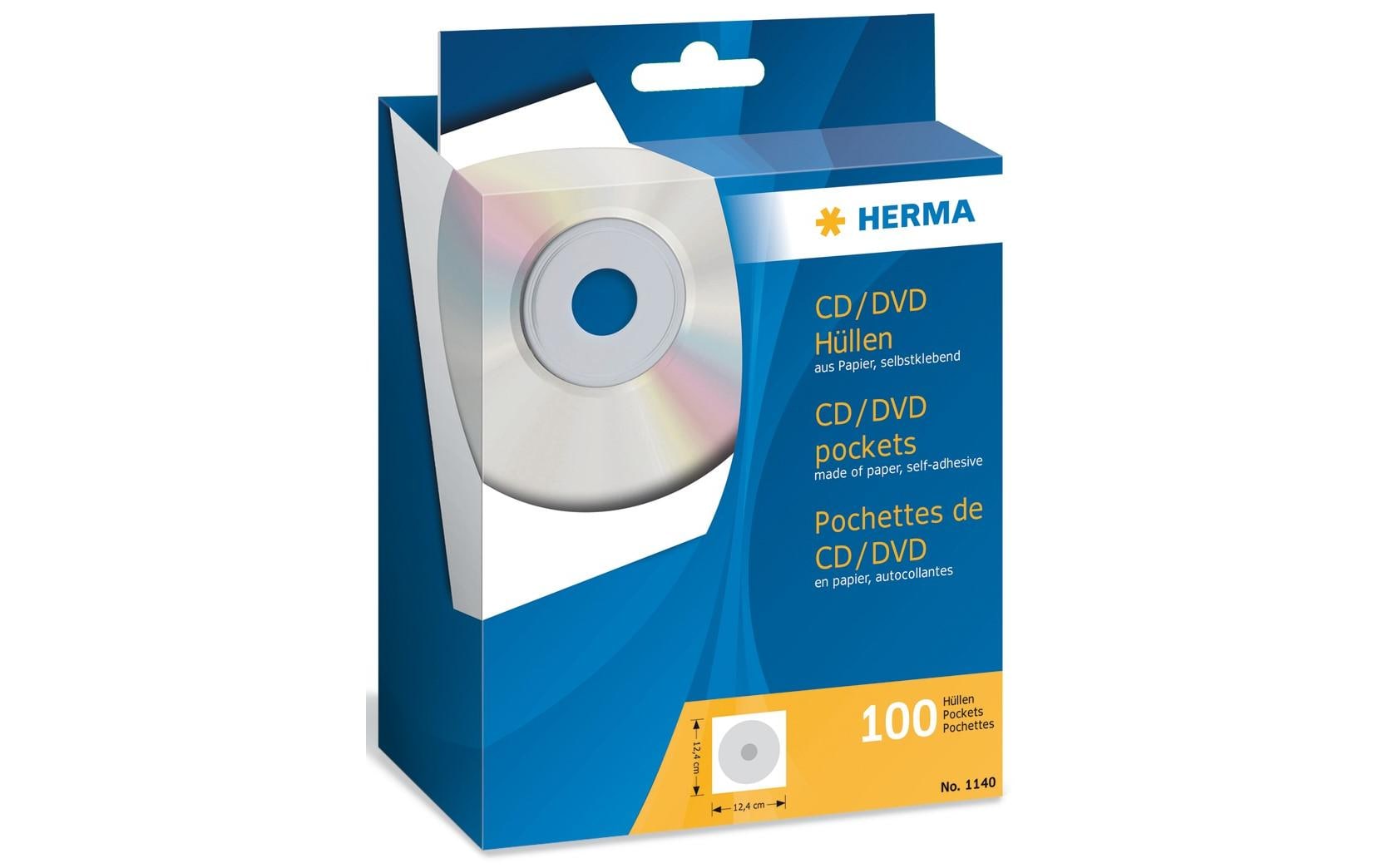 HERMA CD-/DVD-Papiertaschen – 1 Disk, Papier, 124 × 124 mm, 100er Pack