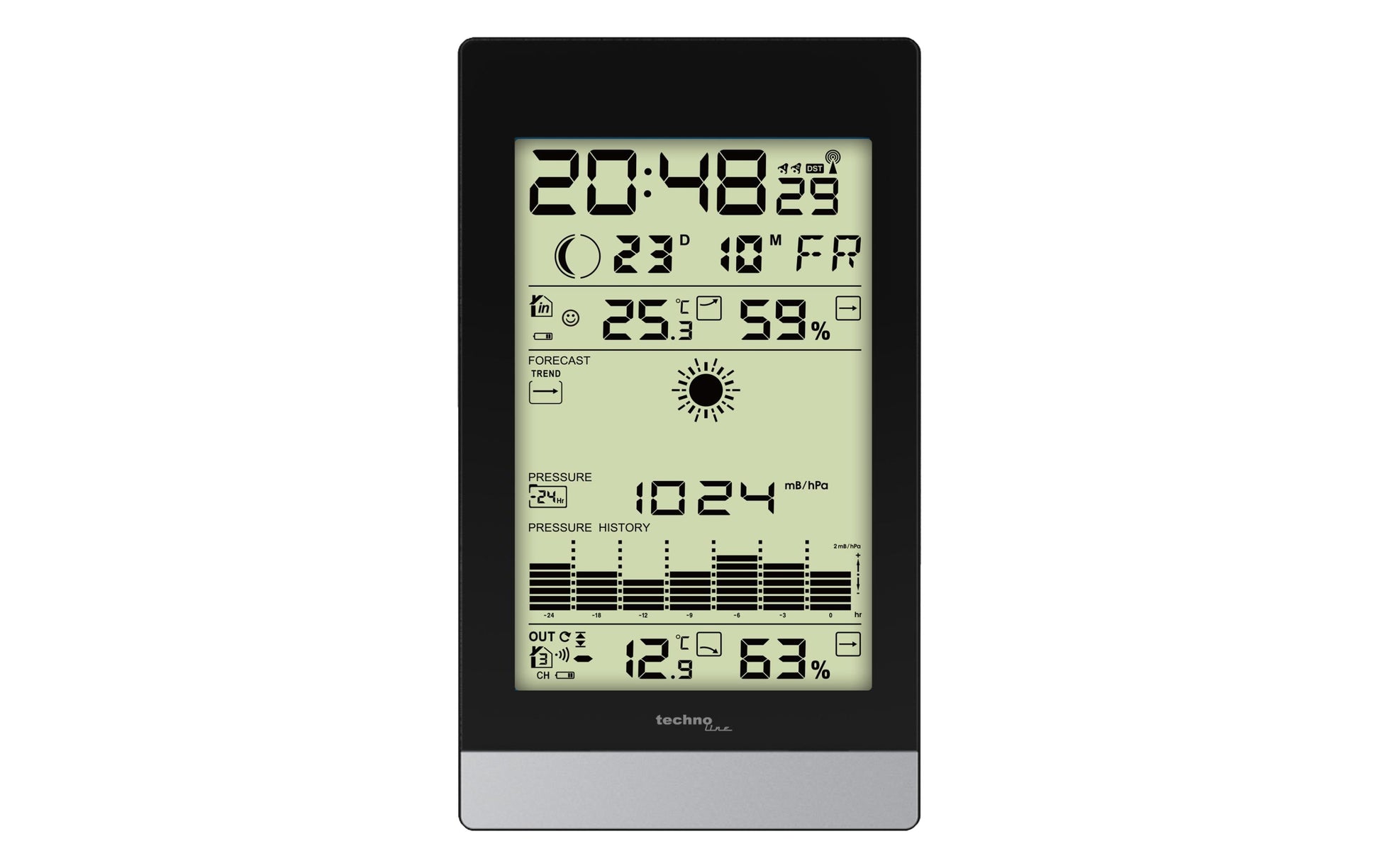 Technoline WS 9050 – Wetterstation, innen/aussen, Hygrometer & Barometer, inkl. Aussensensor – schwarz