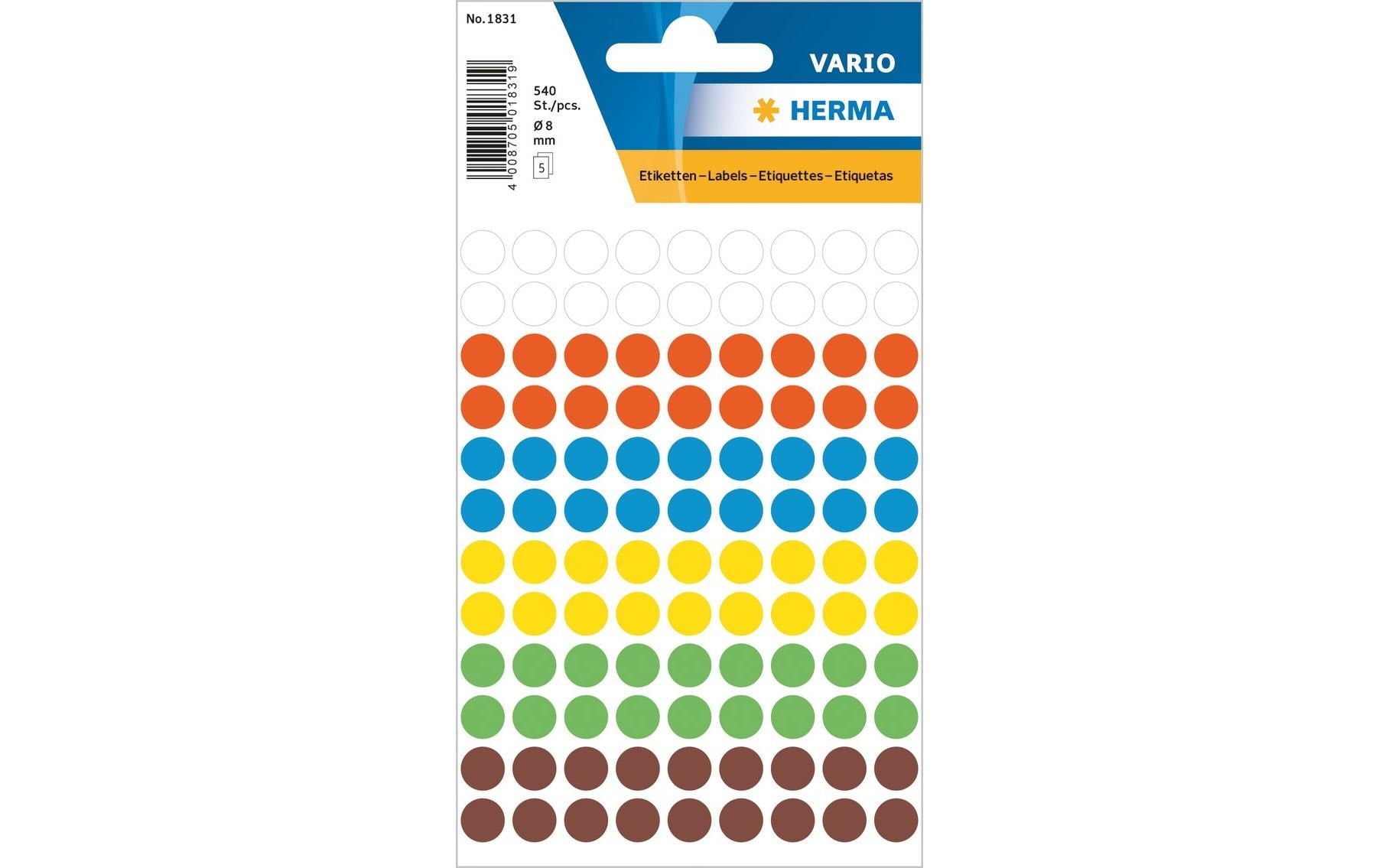 HERMA Schmucketiketten – Motive sortiert – Papier, Ø 8 mm, 540 Stk, 5 Bogen