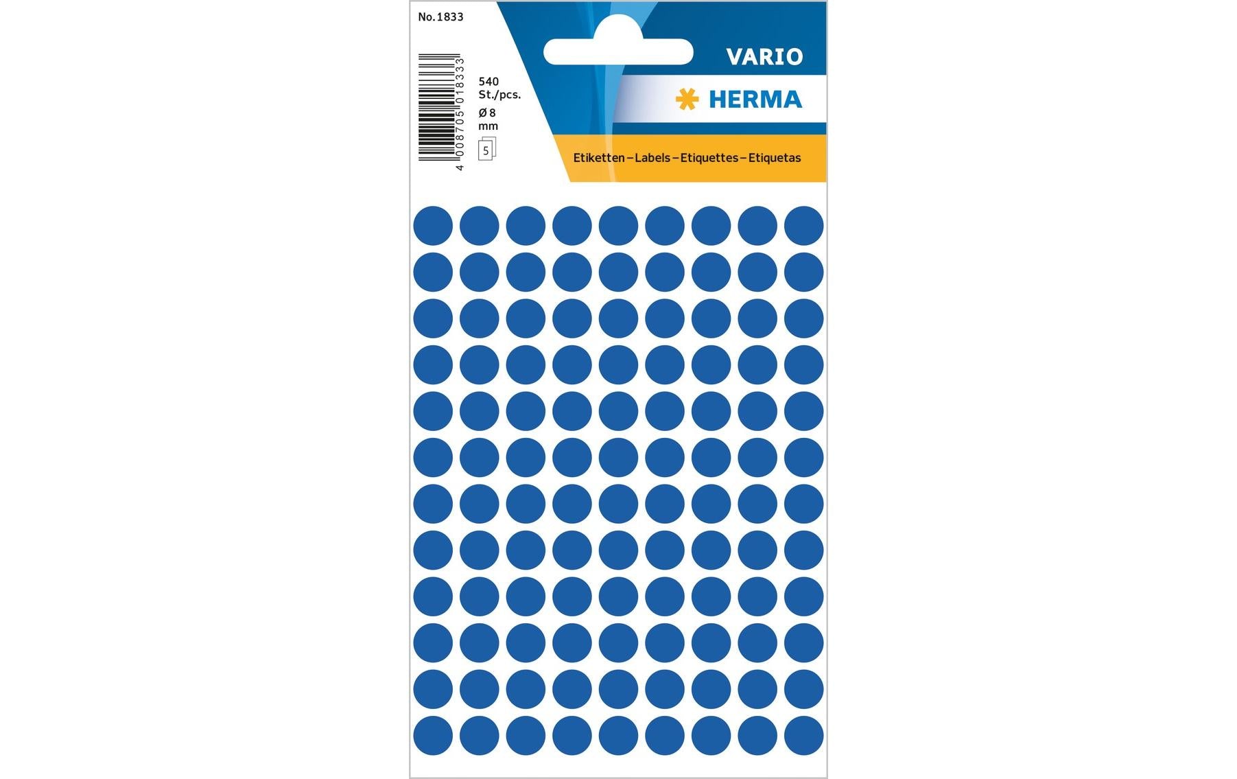 HERMA Vario Schmucketiketten – Motiv Farbpunkte – Papier, 540 Stk, 5 Bogen, Ø 8 mm
