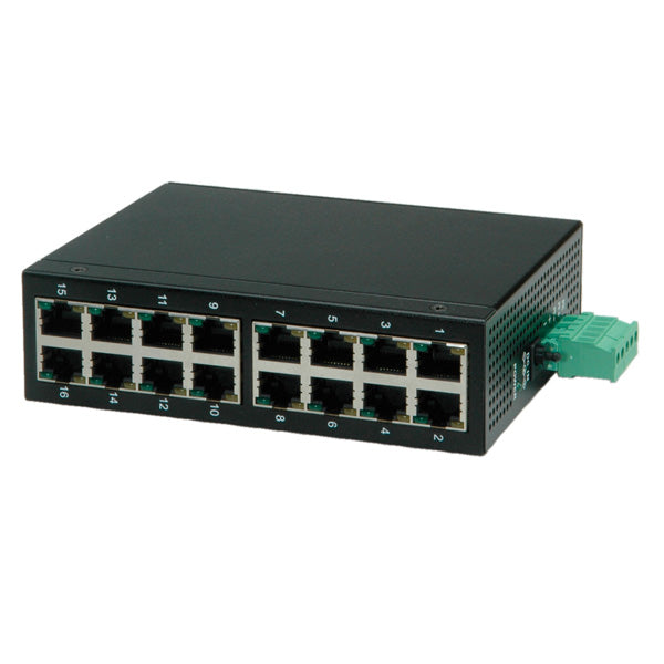 ROLINE Industrie Switch – 16×Fast Ethernet (10/100), Hutschiene, Schwarz