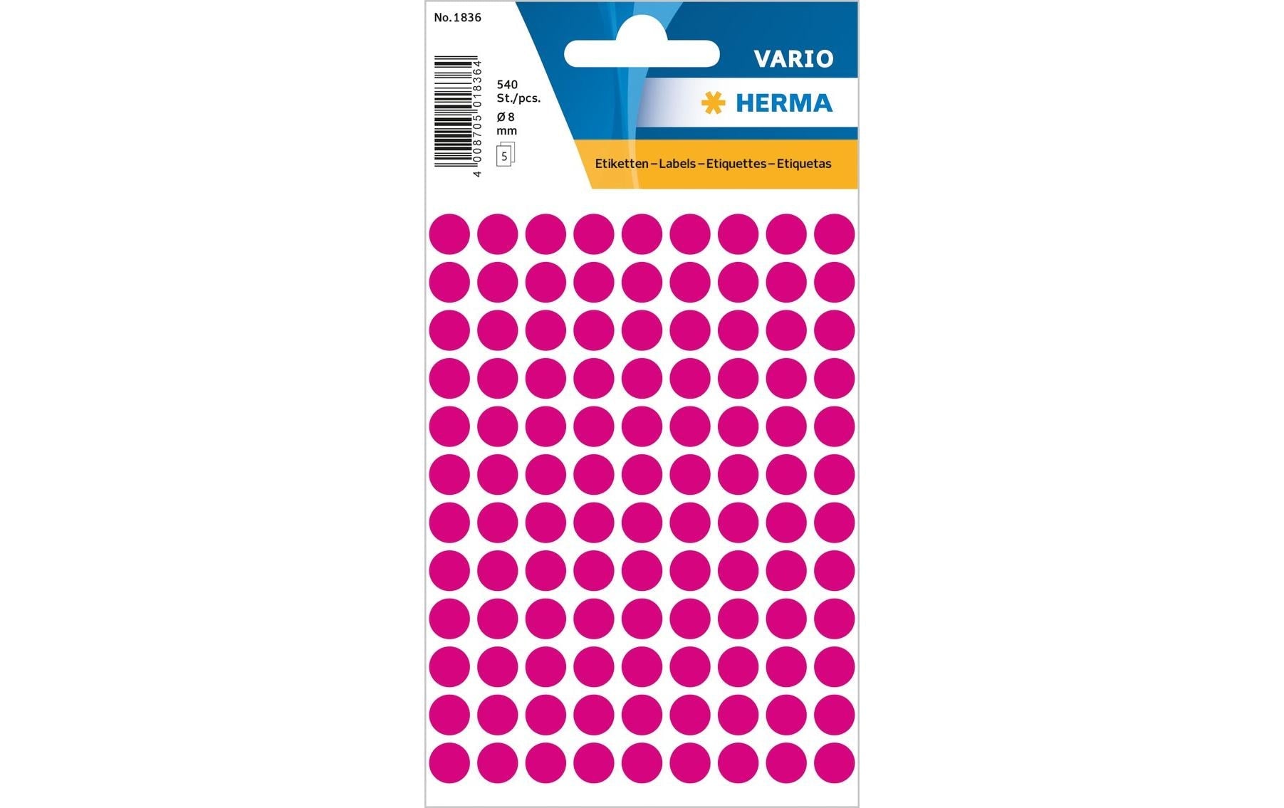 HERMA Vario Schuletiketten – Motiv Farbpunkte – Ø 8 mm, 540 Stk, 5 Bogen, Papier, permanent haftend