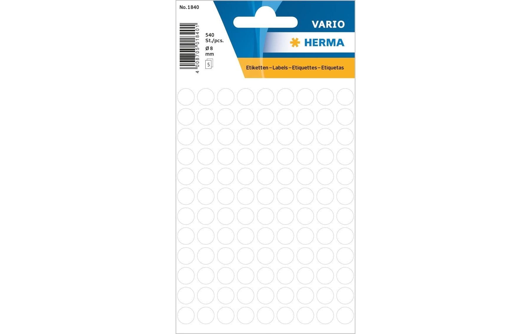 HERMA Vario Schmucketiketten – Motiv Farbpunkte – Papier, 540 Stk, 5 Bogen, Ø 8 mm, permanent haftend