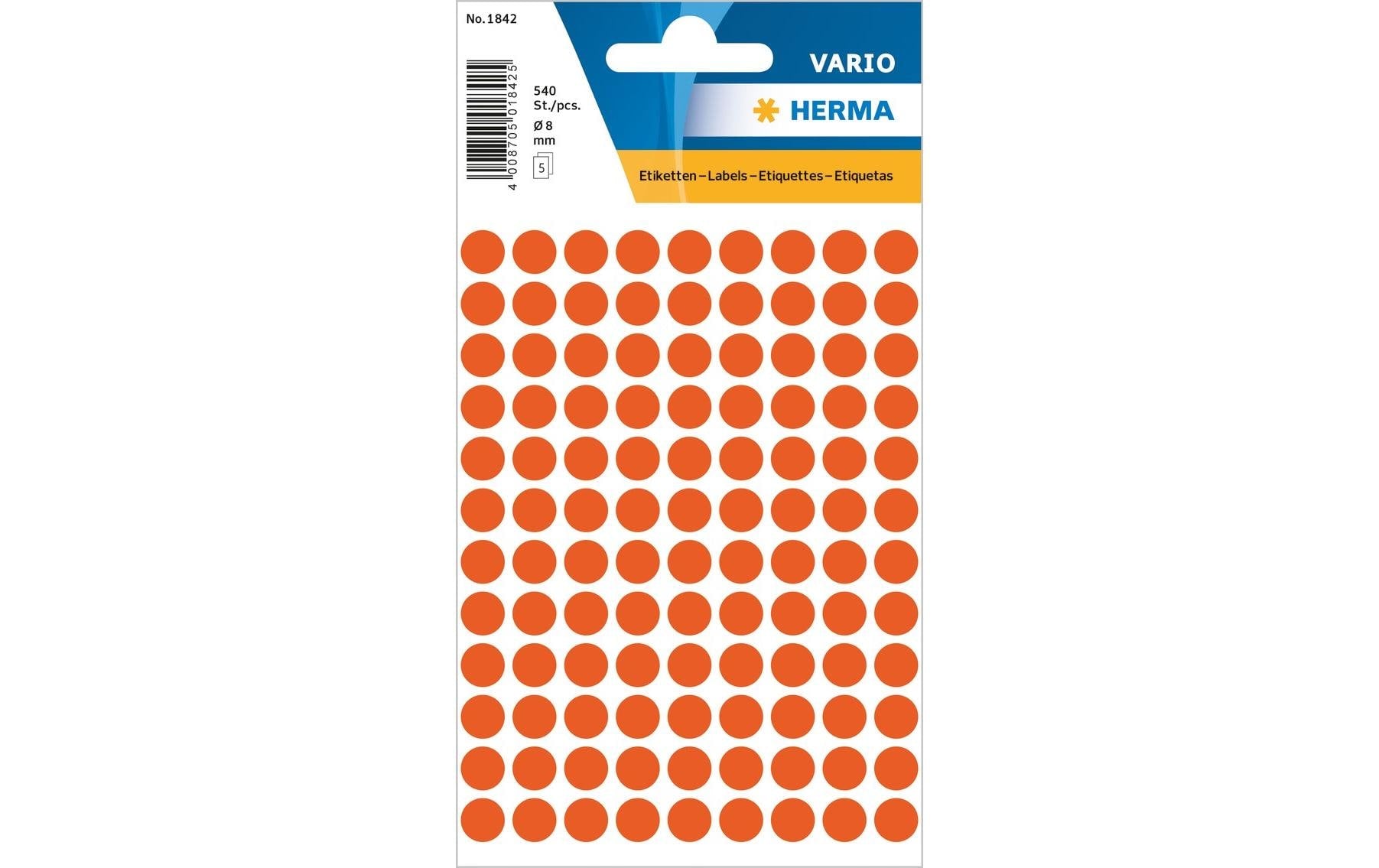 HERMA Vario Schuletiketten – Motiv Farbpunkte – Ø 8 mm, 540 Stk, 5 Bogen, Papier, permanent haftend