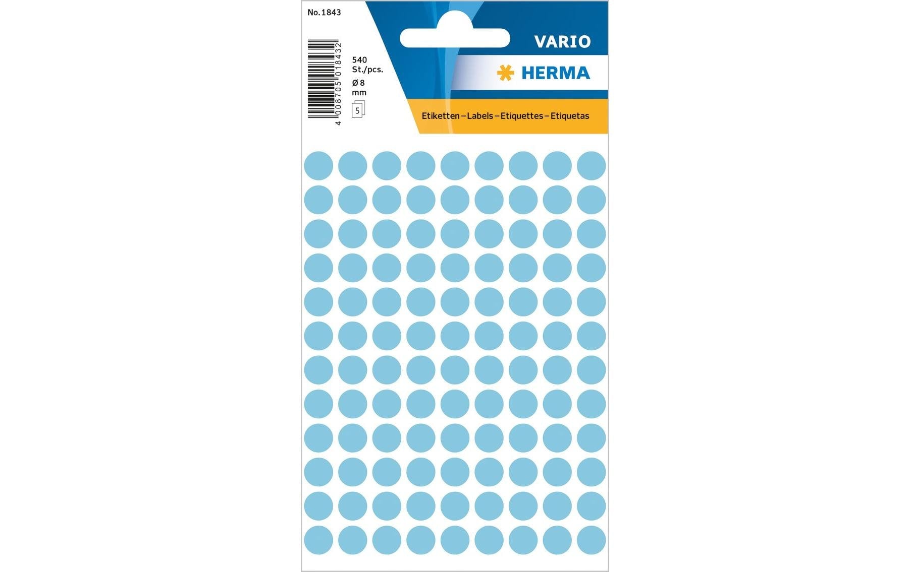 HERMA Vario Schuletiketten – Motiv Farbpunkte – Ø 8 mm, 540 Stk, 5 Bogen, Papier, permanent haftend