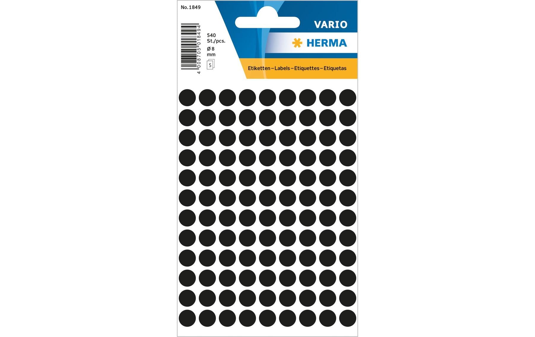 HERMA Vario Schuletiketten – Motiv Farbpunkte – Ø 8 mm, 540 Stk, 5 Bogen, Papier, permanent haftend