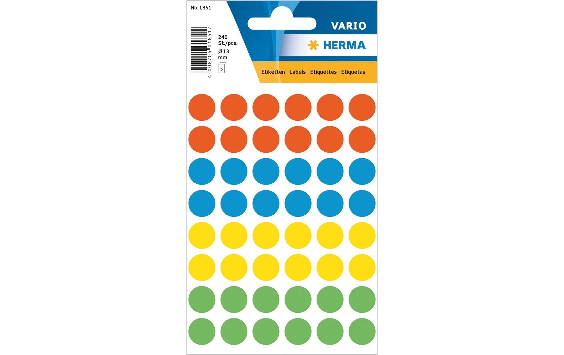 HERMA Schmucketiketten – Motive sortiert – Papier, 240 Stk, 5 Bogen, Ø 13 mm