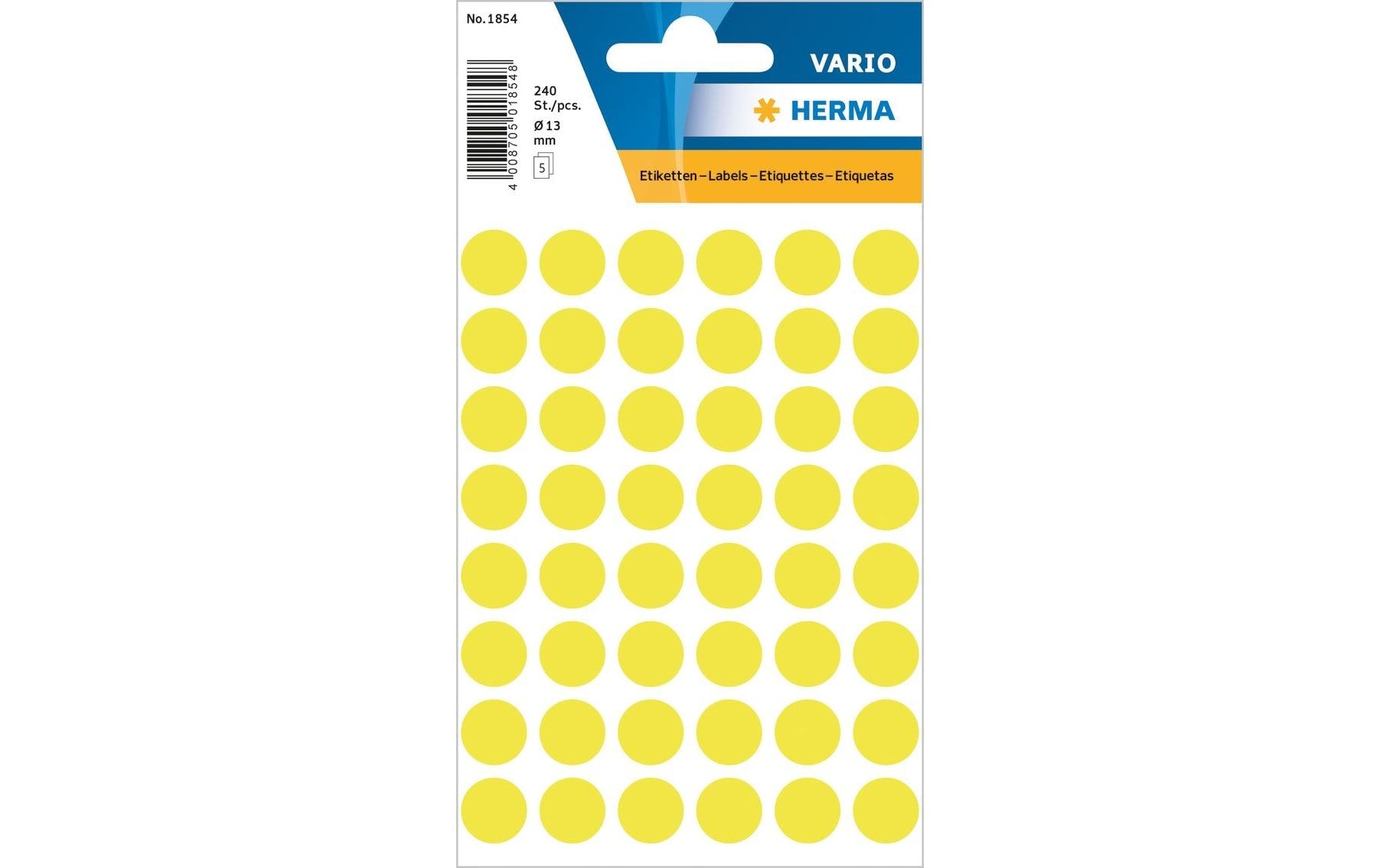 HERMA Vario Schmucketiketten – Motiv Farbpunkte – Papier, 240 Stk, 5 Bogen, Ø 13 mm
