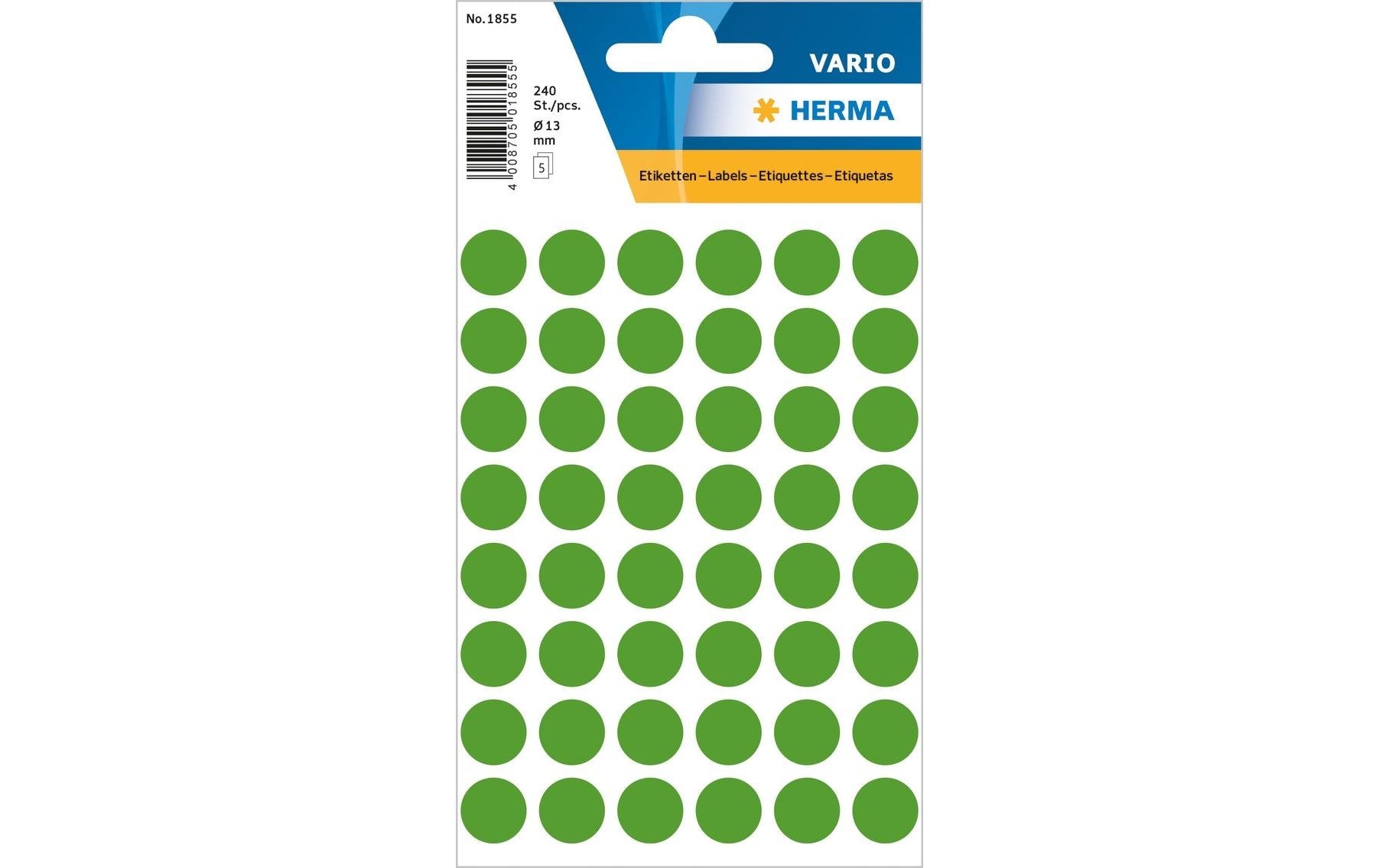 HERMA Vario Schuletiketten – Motiv Farbpunkte – Ø 13 mm, 240 Stk, 5 Bogen, Papier, permanent haftend