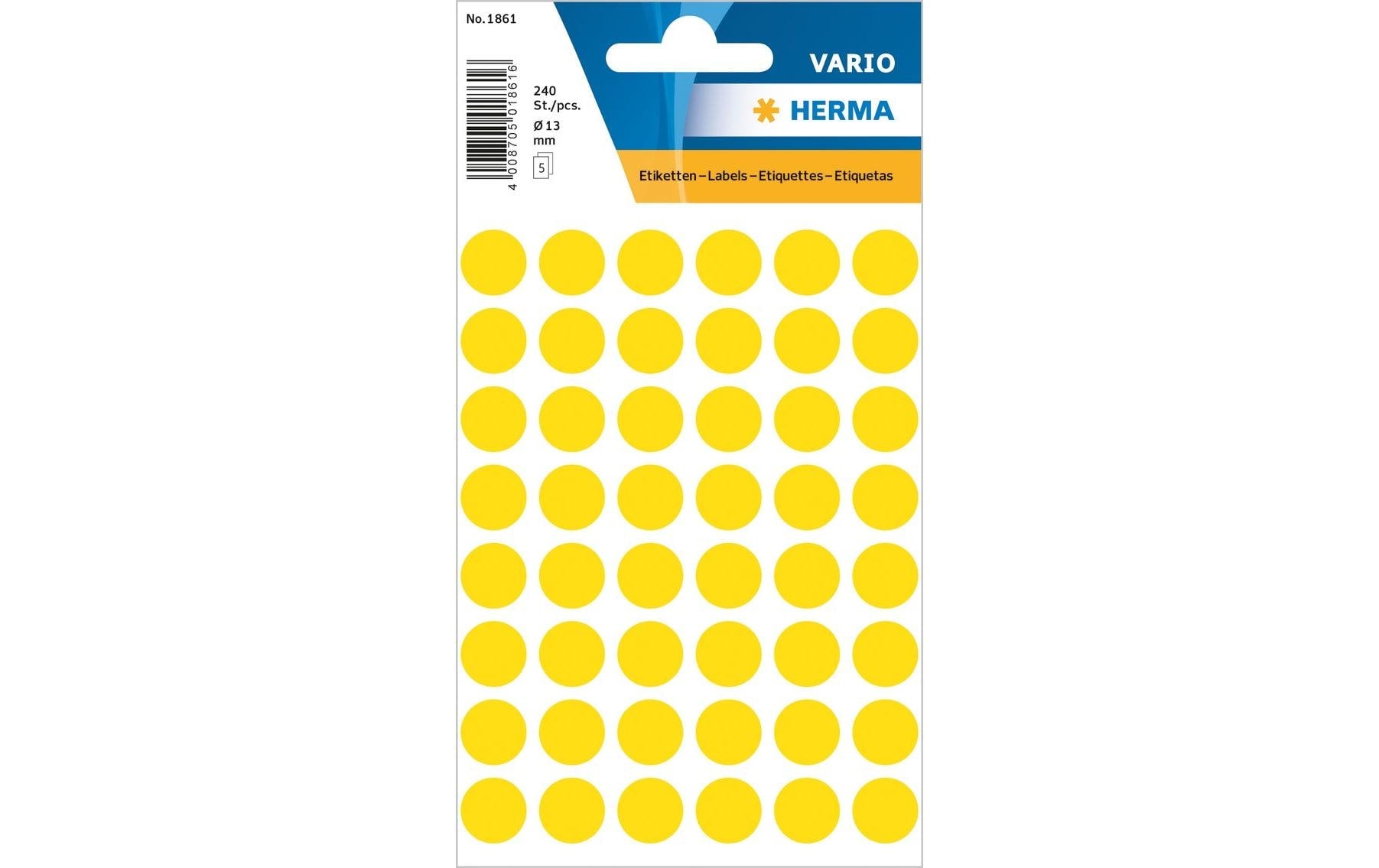 HERMA Vario Schuletiketten – Motiv Farbpunkte – Ø 13 mm, 240 Stk, 5 Bogen, Papier, permanent haftend