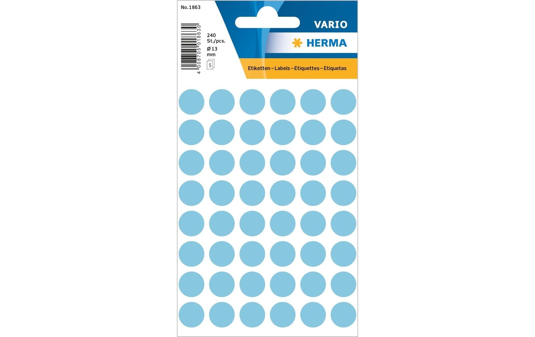 HERMA Schmucketiketten – Papier, rund, Ø 13 mm, 240 Stk, 5 Bogen, permanent haftend