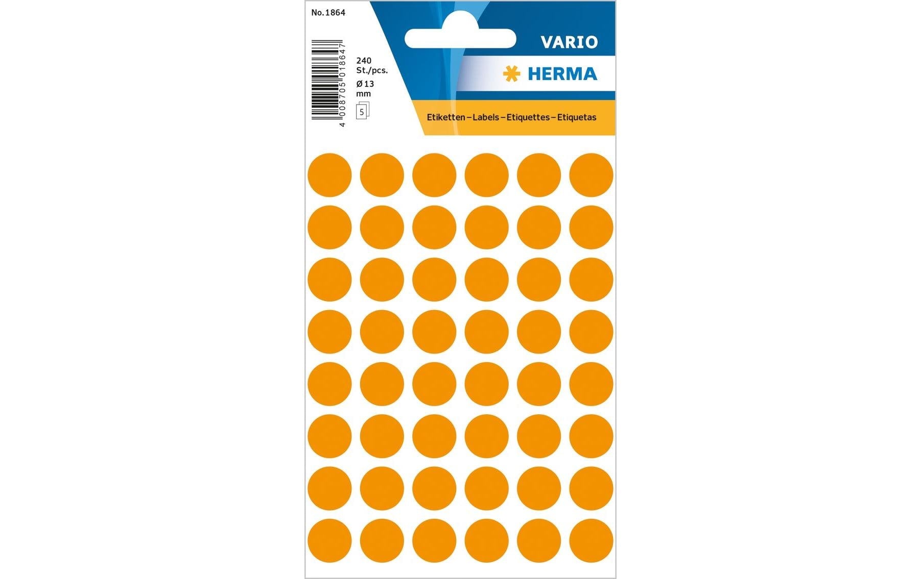 HERMA Vario Schuletiketten – Motiv Farbpunkte – Ø 13 mm, 240 Stk, 5 Bogen, Papier
