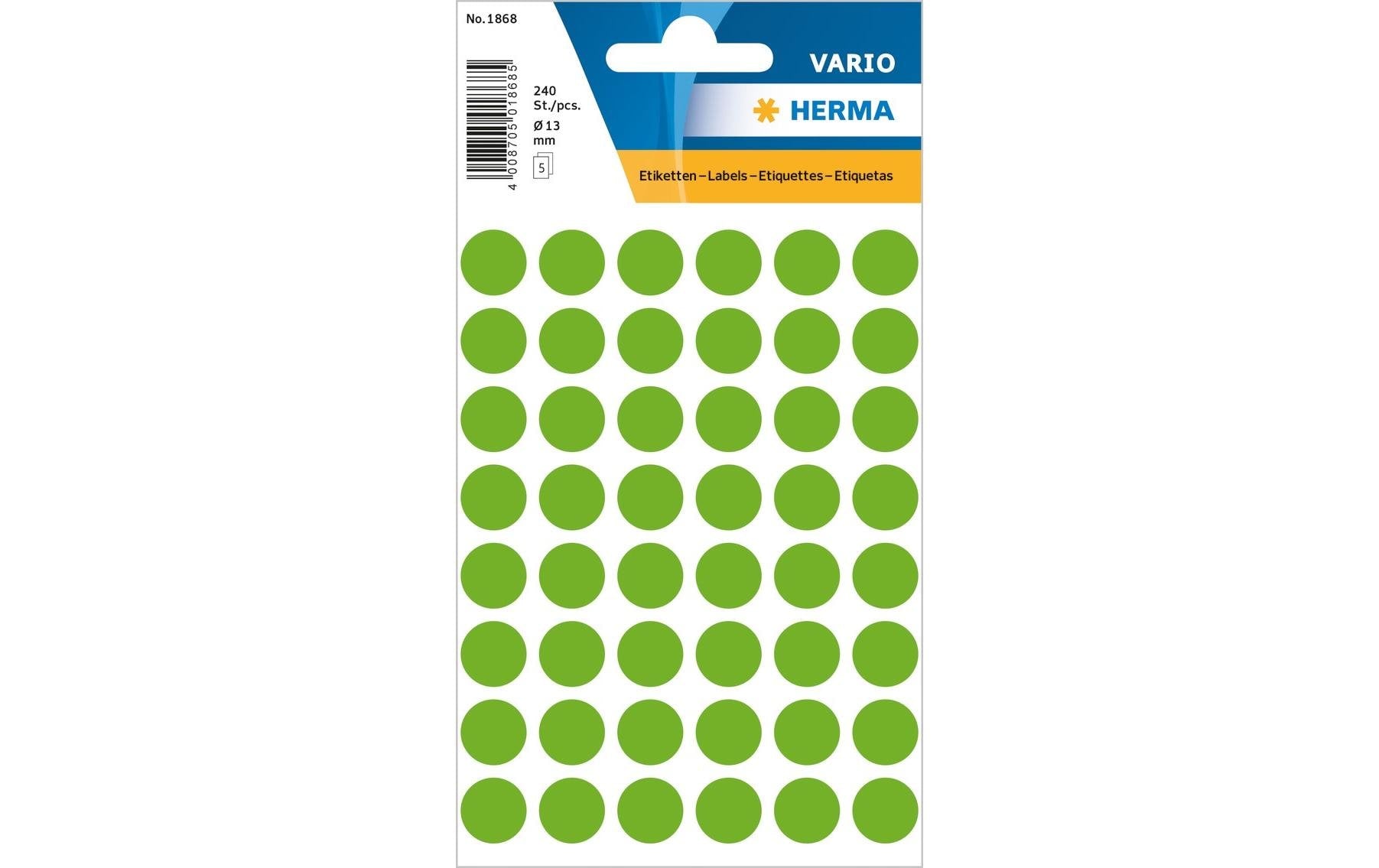 HERMA Vario Schuletiketten – Motiv Farbpunkte – Ø 13 mm, 240 Stk, 5 Bogen, Papier, permanent haftend