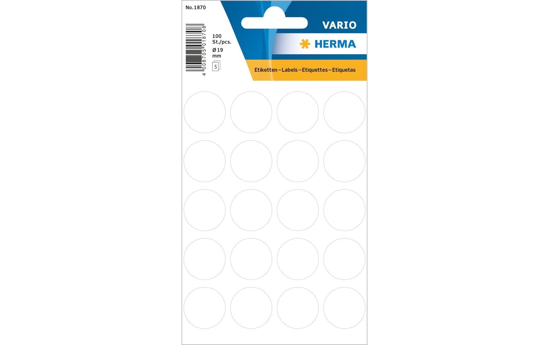 HERMA Vario Schmucketiketten – Motiv Farbpunkte – Papier, permanent haftend, Ø 19 mm, 100 Stk, 5 Bogen