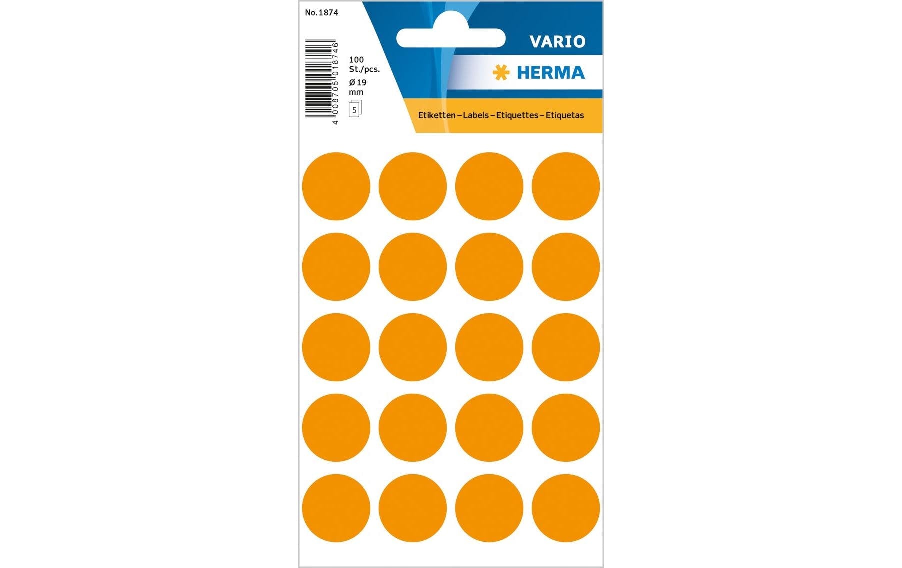 HERMA Vario Schmucketiketten – Motiv Farbpunkte – Papier, 100 Stk, 5 Bogen, Ø 19 mm, permanent haftend