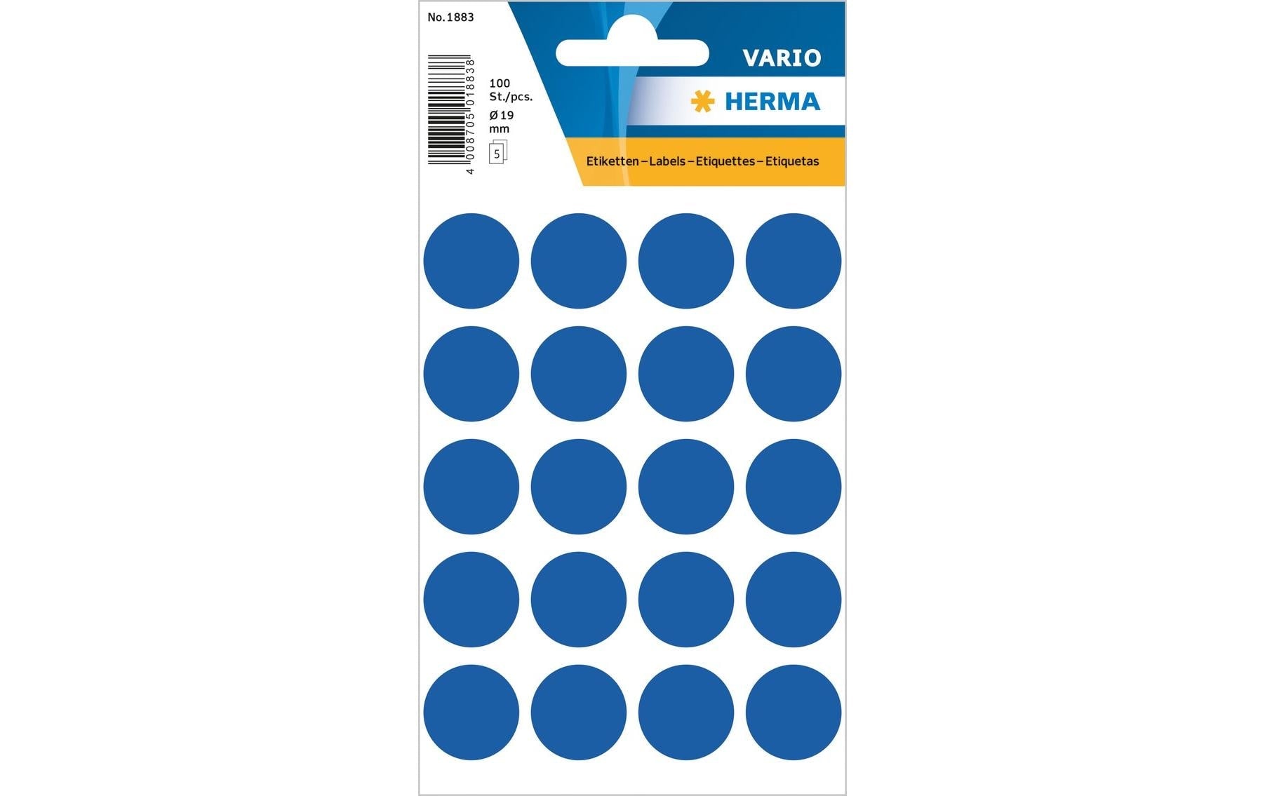 HERMA Vario Schmucketiketten – Motiv Farbpunkte – Papier, 100 Stk, 5 Bogen, Ø 19 mm