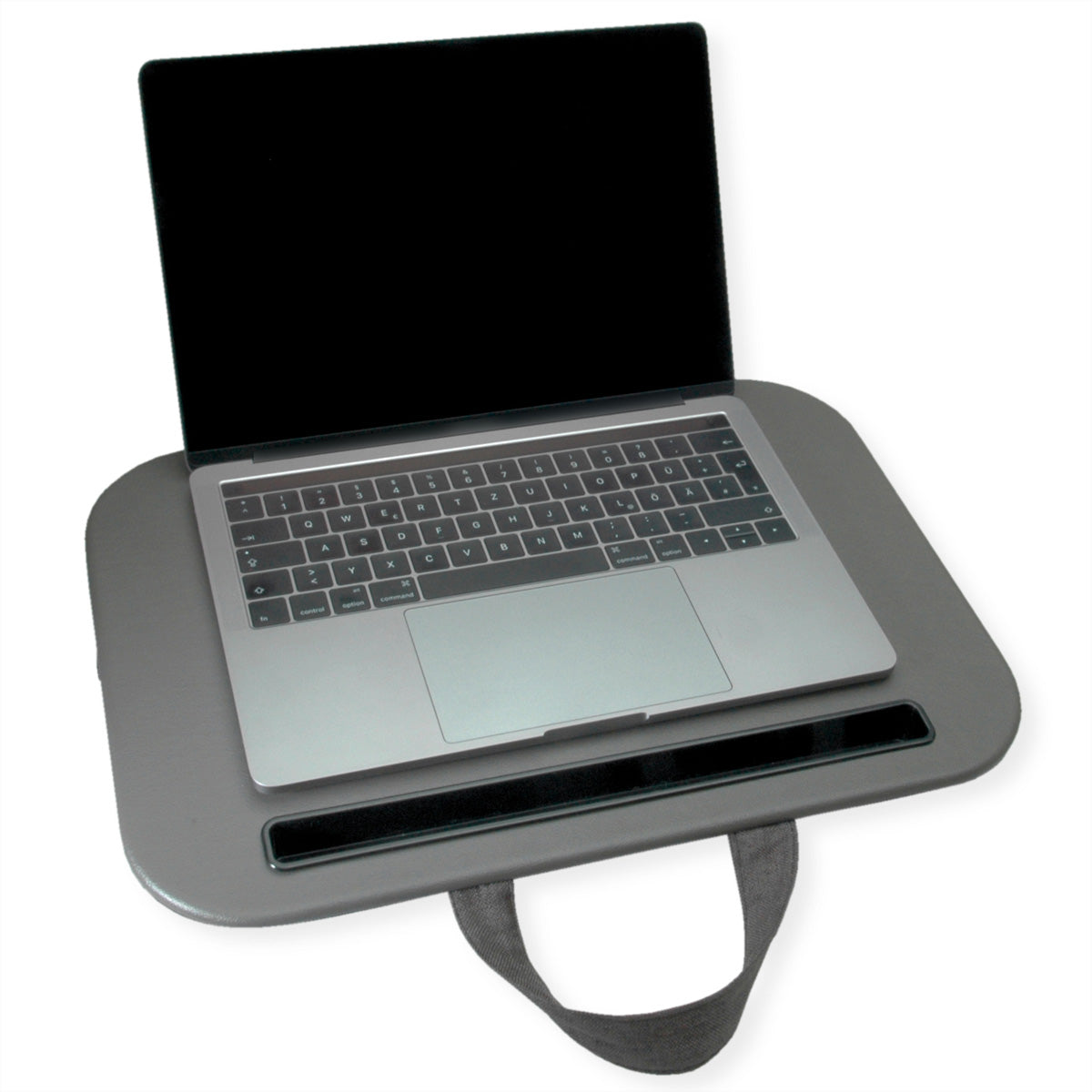 VALUE Laptop-Ständer – für Laptops bis 14", gepolstert, mit Tablet-/Smartphone-Schlitz – Grau