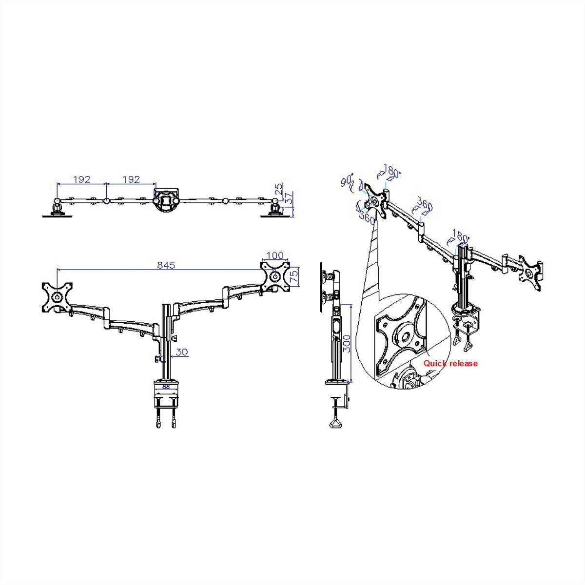 VALUE Monitorarm Tischhalterung – 2 Monitore – bis 32" – VESA 75×75/100×100 mm – bis 5 kg/Monitor
