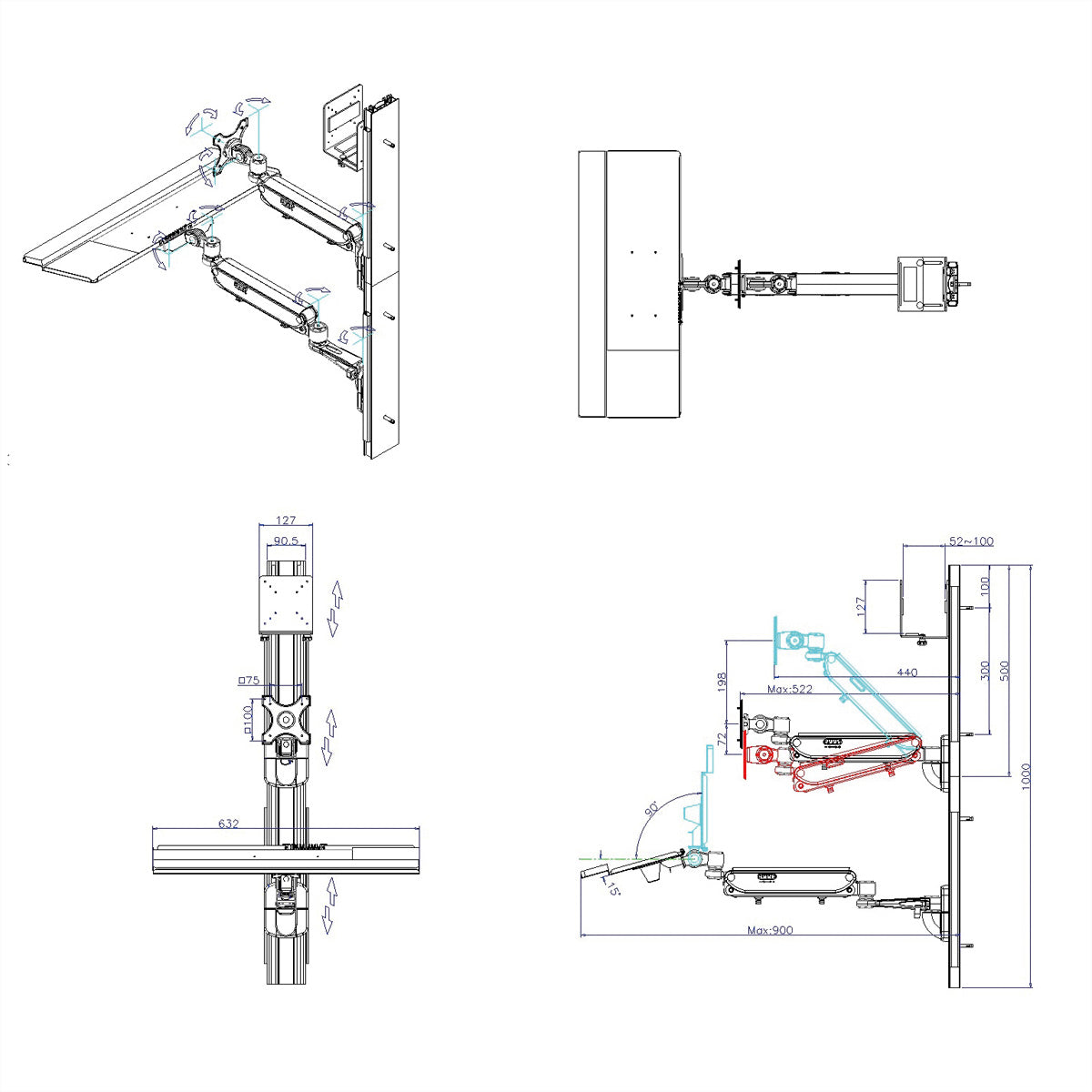 VALUE Monitor-Wandhalterung – bis 15 kg/Monitor – Gasfeder – für VESA 75×75/100×100 mm