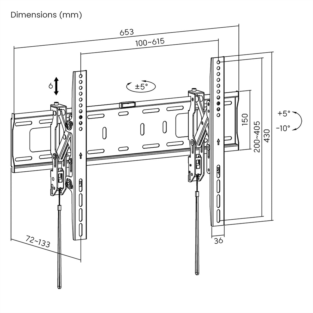 VALUE Wandhalterung – Vollbeweglich – 37–80" – VESA 200×200–600×400 – bis 75 kg, Höhenverstellbar – Schwarz