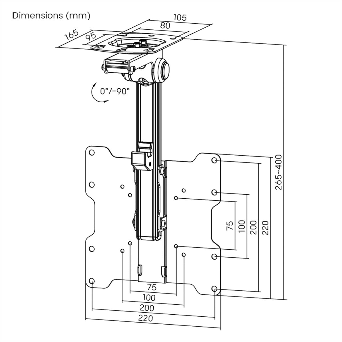 VALUE Deckenhalterung – 17–37" – VESA 75×75–200×200 – bis 20 kg, Teleskopmast, neigbar – schwarz