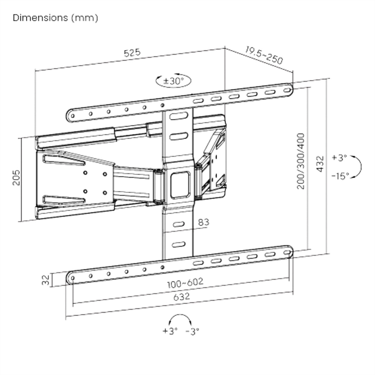 VALUE Wandhalterung – Vollbeweglich – 43–90" – VESA 100×200–600×400 – bis 50 kg – Schwarz