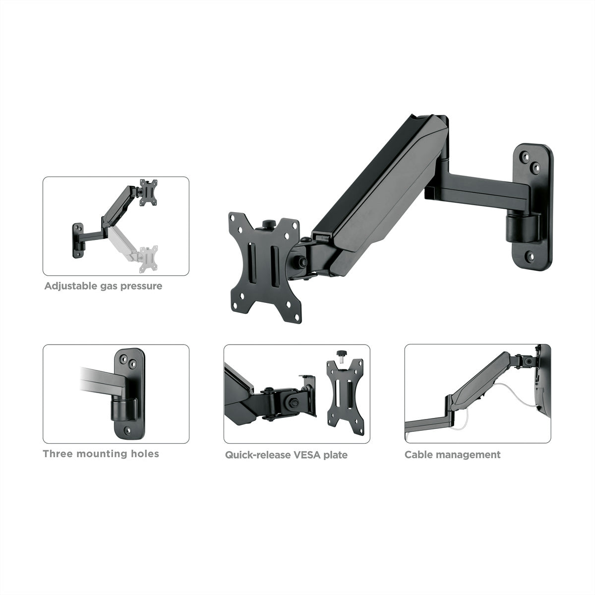 VALUE Monitor-Wandhalterung – 17–32" – VESA 75×75/100×100 mm – bis 8 kg/Monitor – Gasfeder – für Monitore