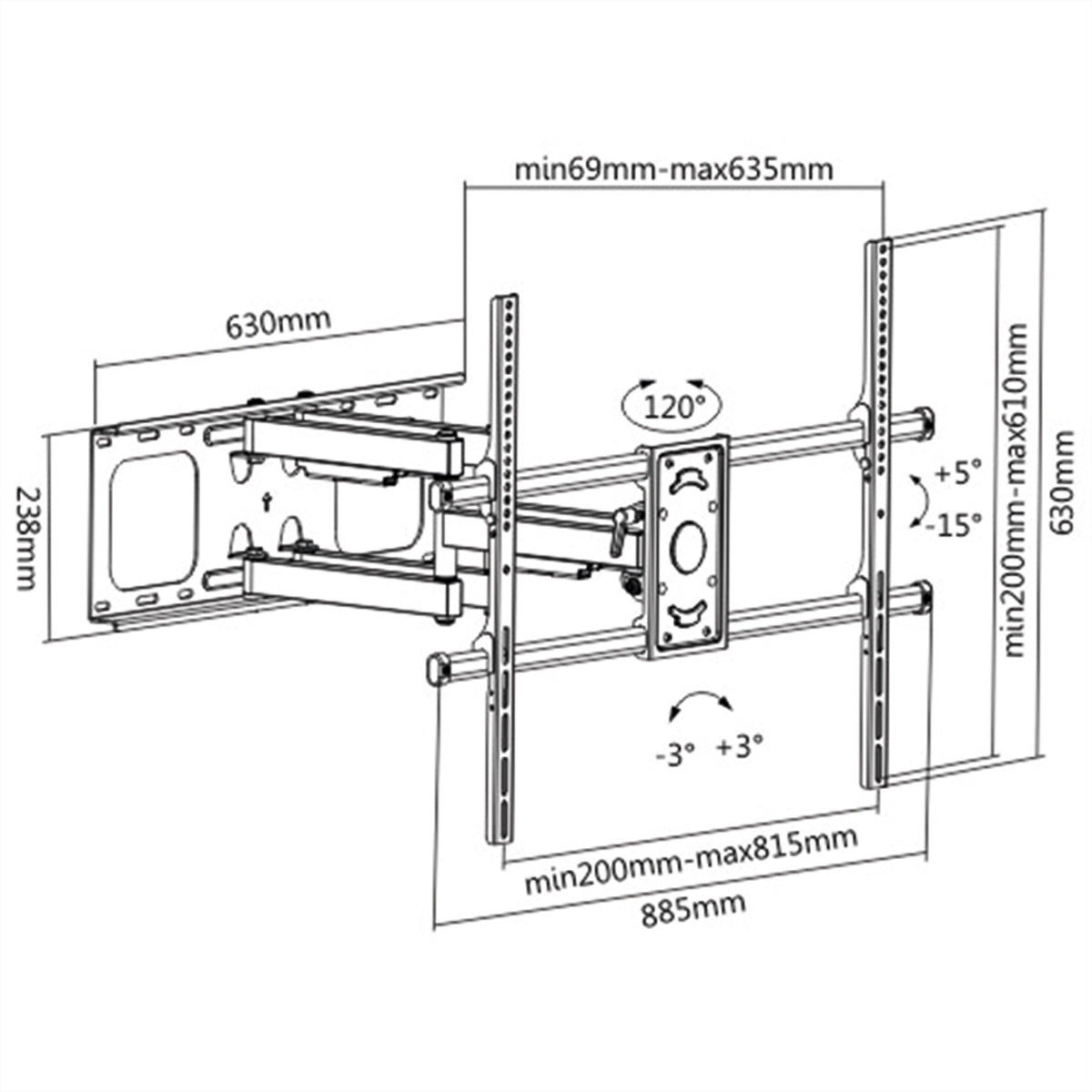 VALUE Wandhalterung – Vollbeweglich – 50–90" – VESA 200×200–800×600 – bis 75 kg, für TVs – Schwarz