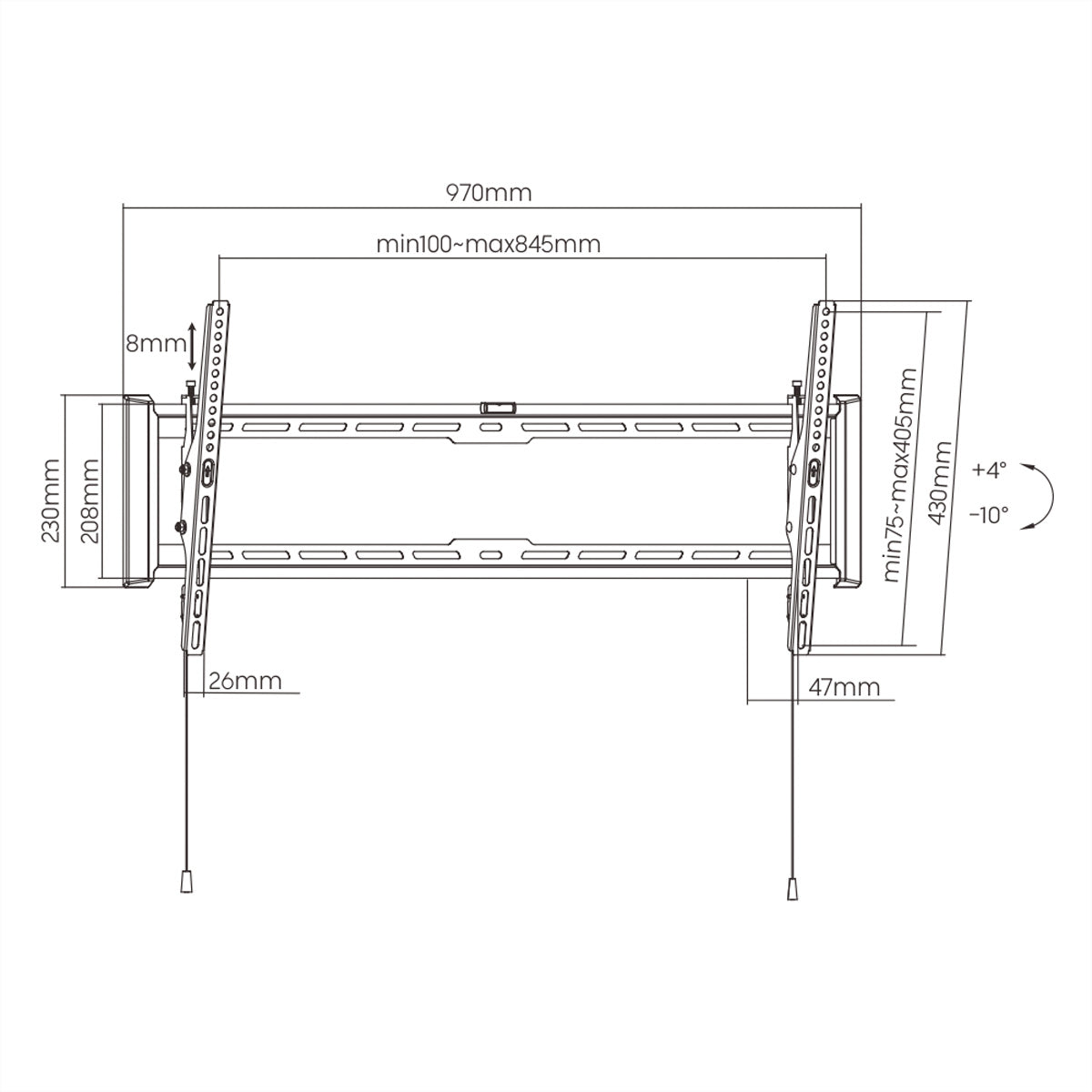 VALUE Wandhalterung – Neigbar – 43–90" – VESA 200×200–800×400 – bis 75 kg, Diebstahlsicherung – Schwarz