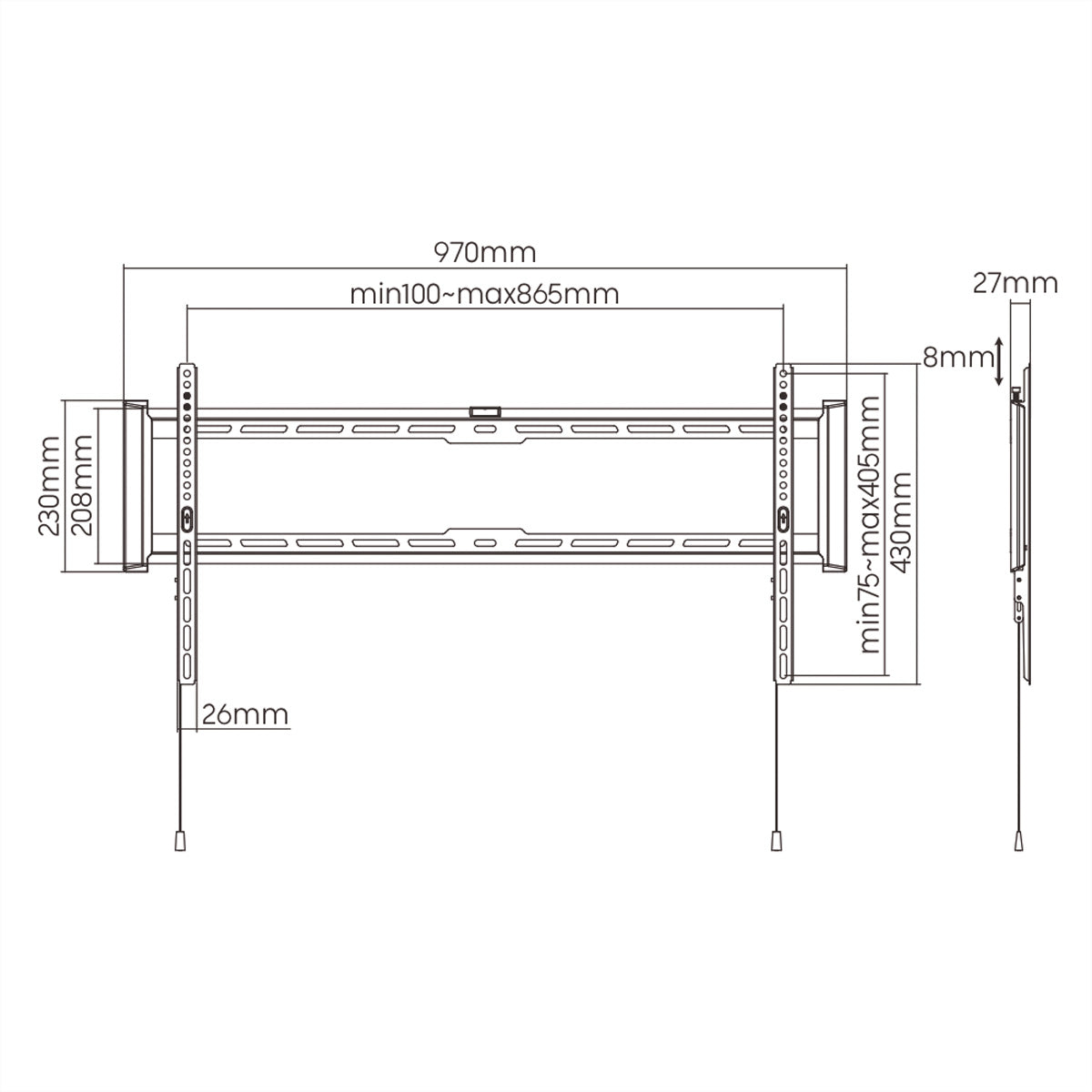 VALUE Wandhalterung – Fix – 43–90" – VESA 200×200–800×400 – bis 75 kg – Schwarz