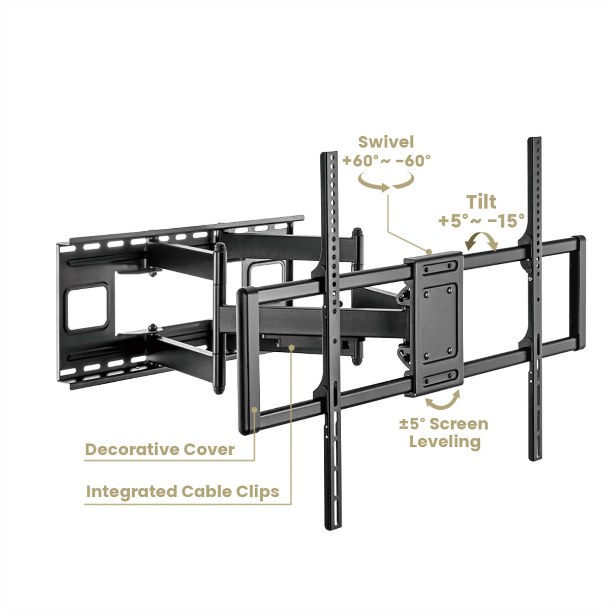 VALUE Wandhalterung – Vollbeweglich – 60–120" – VESA 200×200–900×600 – bis 120 kg, Schwarz