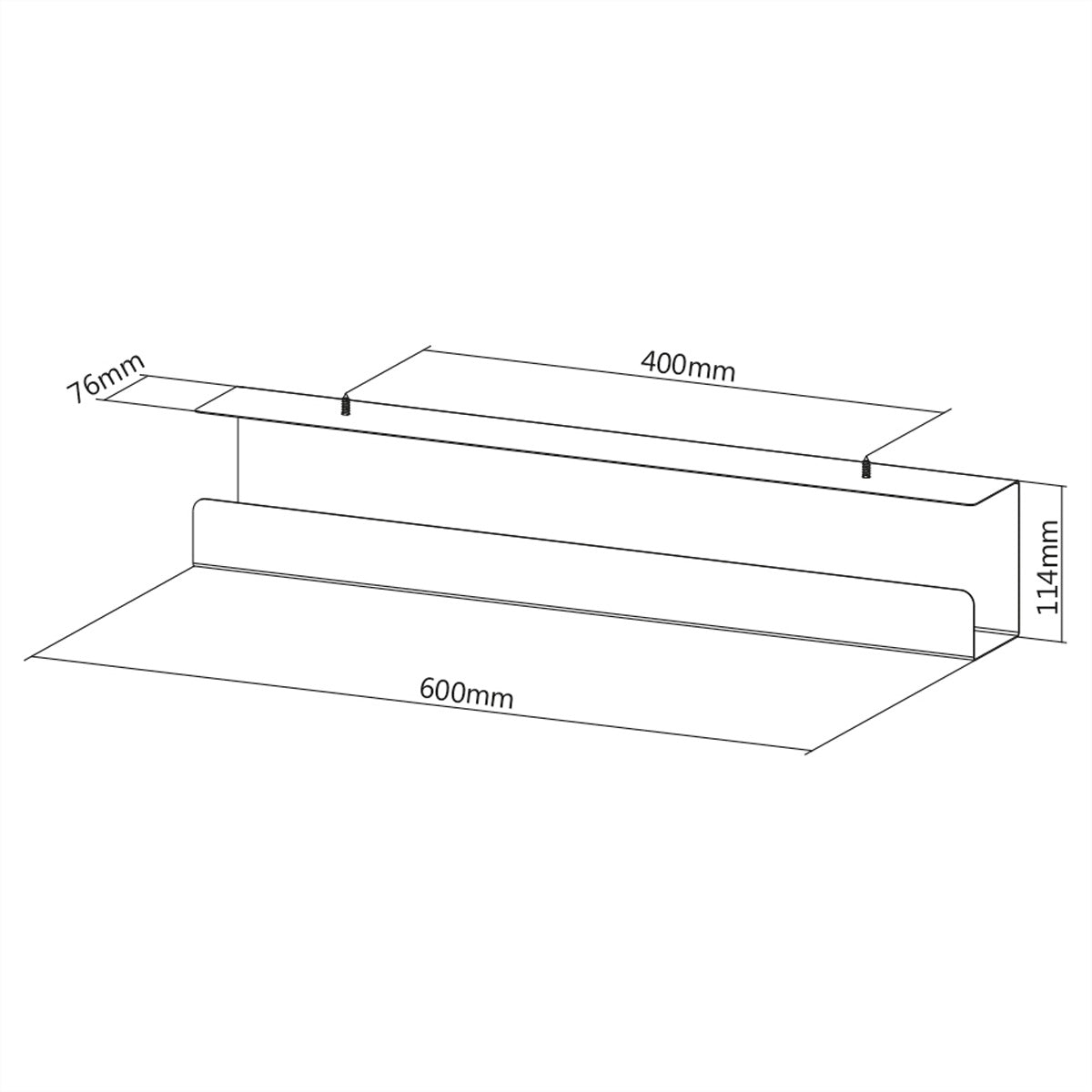 VALUE Untertisch-Kabelwanne – 76 × 600 × 114 mm – Stahl – Weiss, Untertischmontage