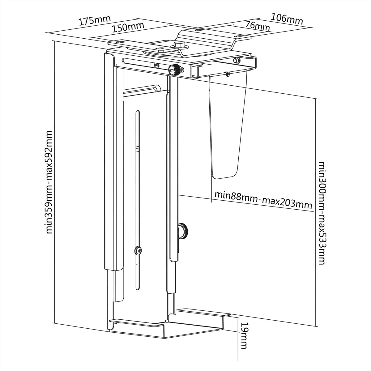 VALUE CPU-Halterung (Untertisch) – bis 10 kg, Schwarz, Stahl