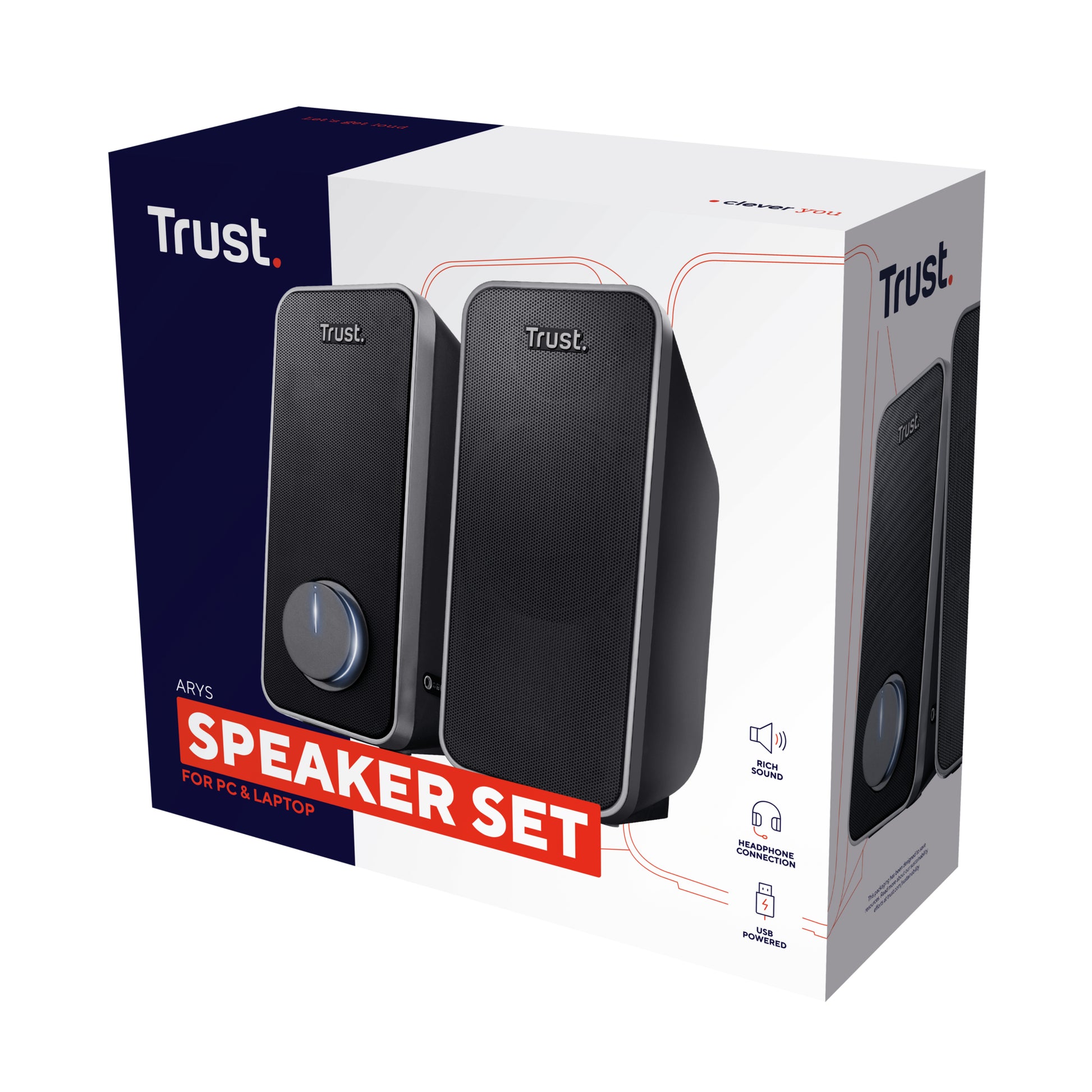 Trust Arys Set – PC-Lautsprecher-Set – 2.0, 14 W, 3,5 mm Klinke, Schwarz
