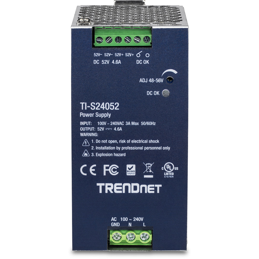 Trendnet TI-S24052 Netzteil 240 W – 52 V DC, 4,61 A, aktive PFC – Hutschiene, silberfarben