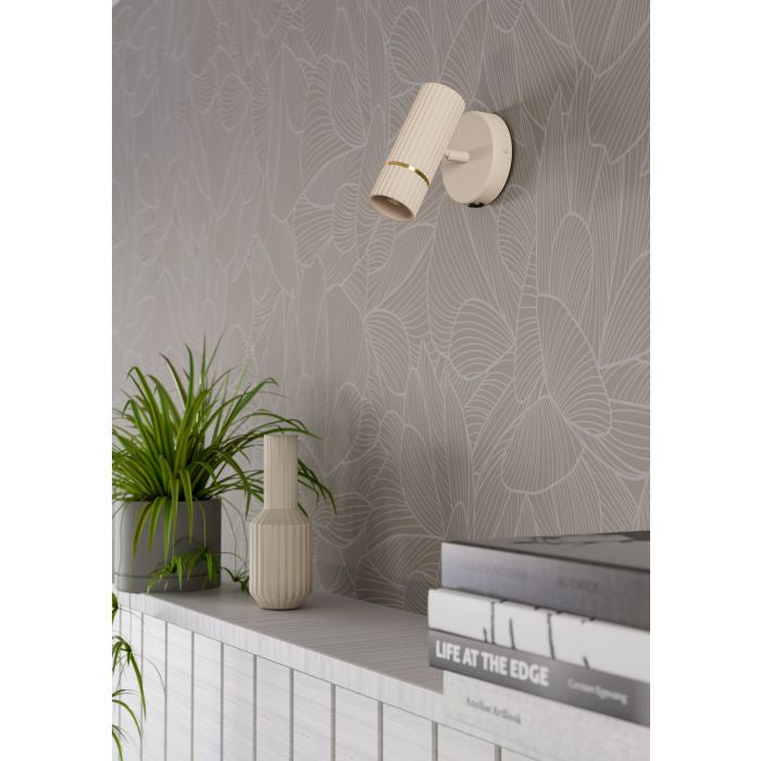 EGLO Wandleuchte CAMINIA – Ø 14 × 15,5 cm, 345 lm, 4,7 W, 3000 K, dimmbar, beige, Ein/Aus-Schalter