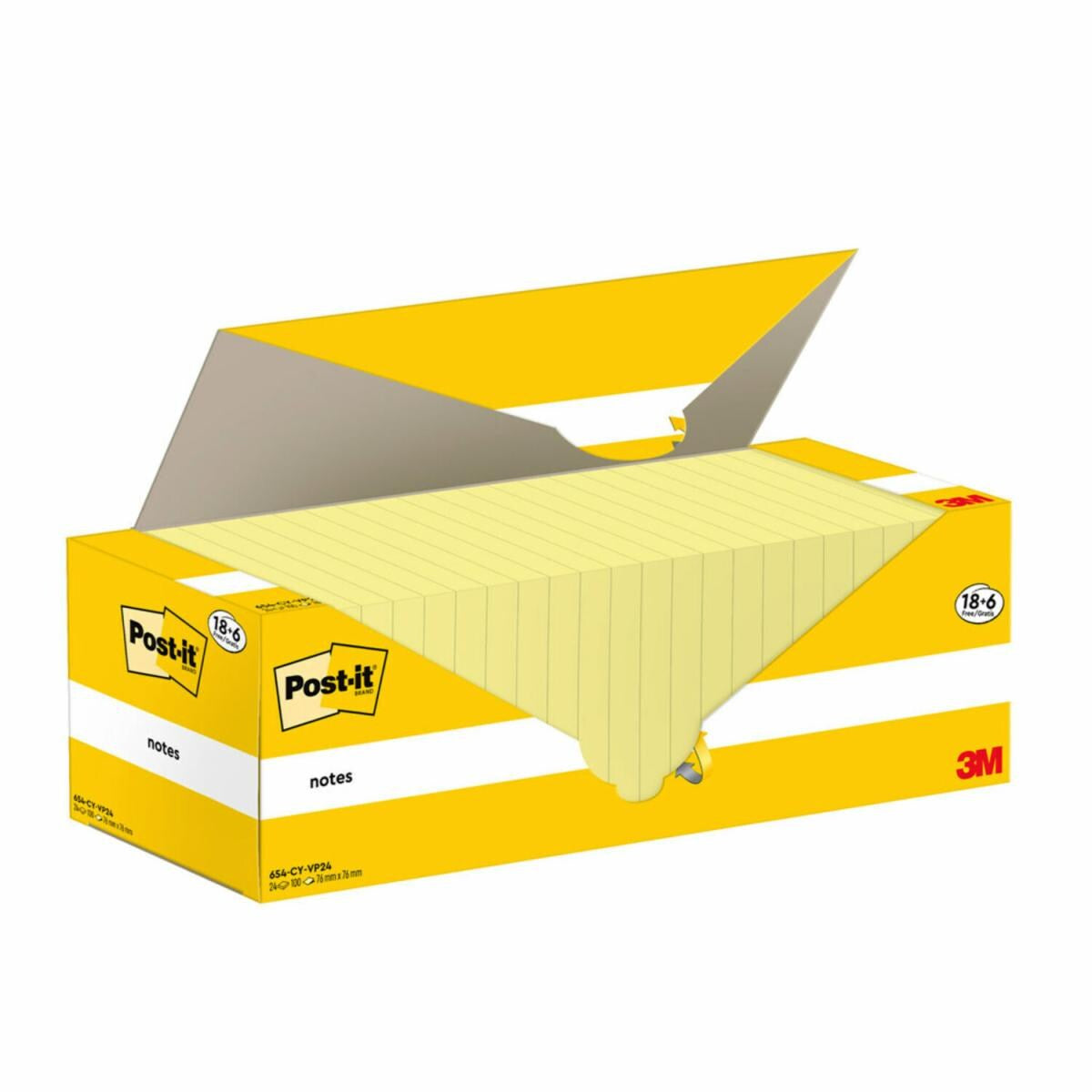 Post-it Haftnotizen – 76 × 76 mm – Gelb, 100 Blatt/Block, 24er-Pack, PEFC