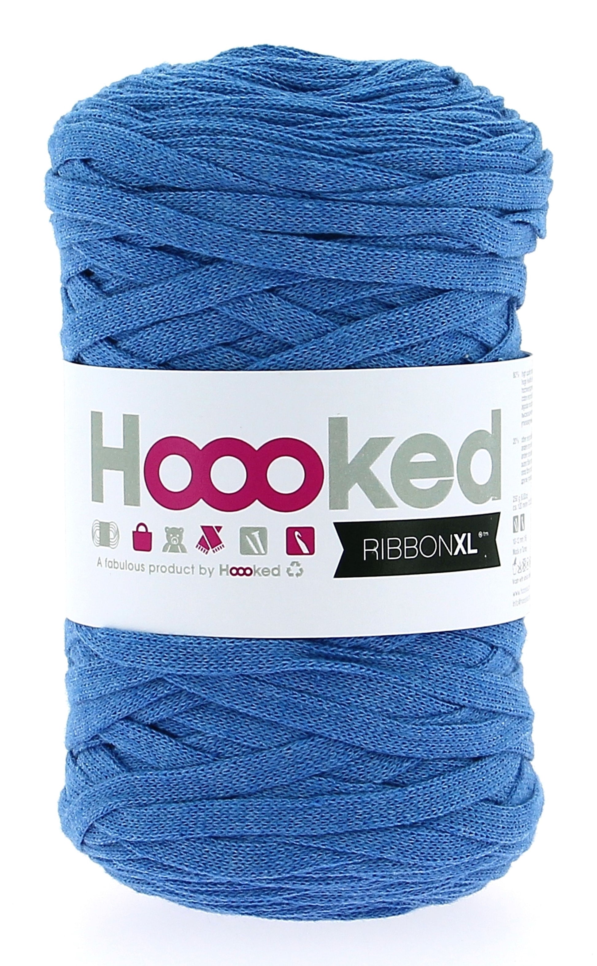 Hoooked RibbonXL Textilgarn Blau – 250 g, 120 m, Baumwolle, Nadel 8 mm