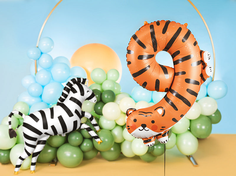 PartyDeco Folienballon Zahl 9 Tiger – Orange – 64 × 87 cm – Folie – 1 Stück – Auch mit Helium befüllbar