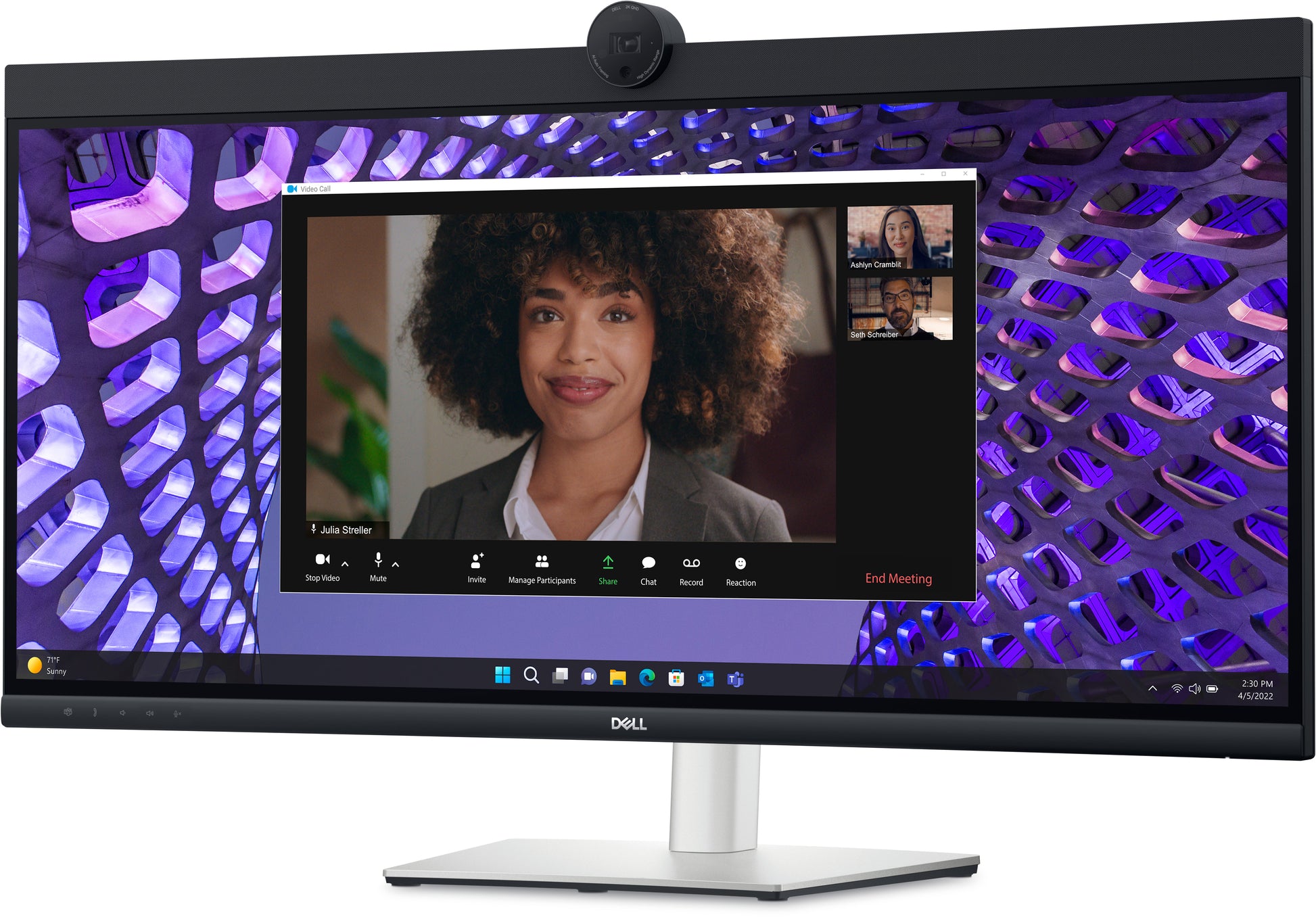 DELL P3424Web – Monitor, 34,1", IPS, 60 Hz, 300 cd/m², Gebogen, Webcam, USB-C, VESA 100 × 100, Schwarz